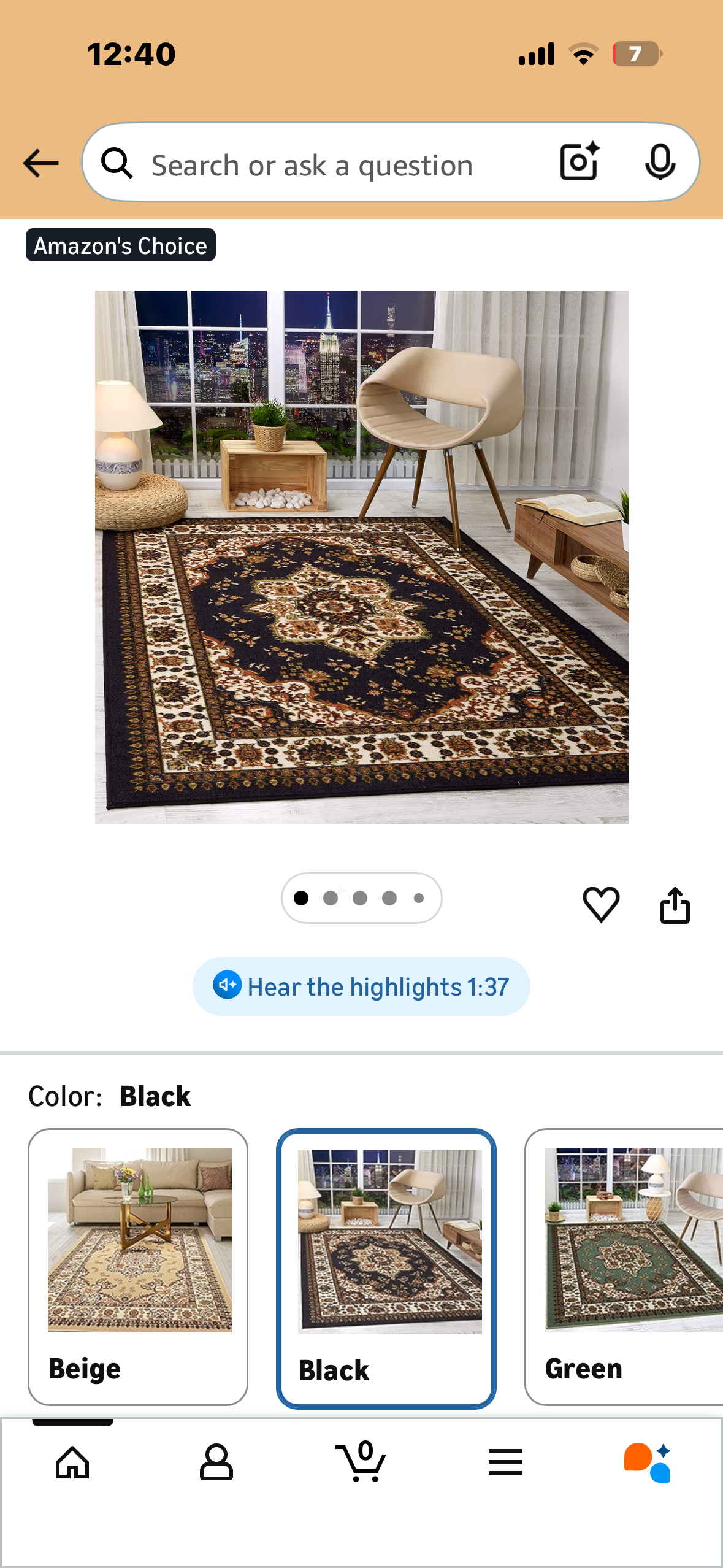 Antep Rugs Alfombras Oriental Traditional Non-Skid (Non-Slip) Low Profile Pile Rubber Backing Indoor Area Rugs (Black , 7'10" x 10') (L1160)