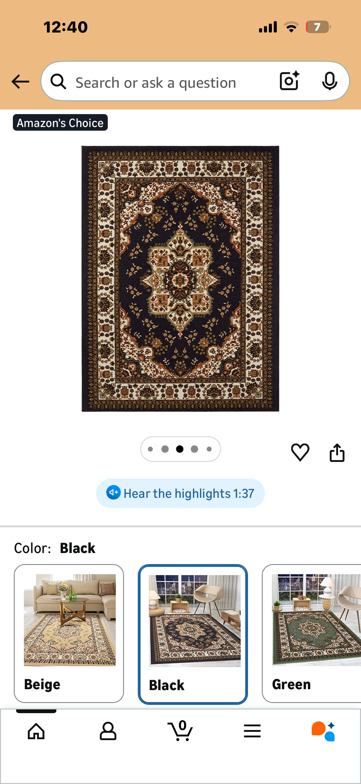 Antep Rugs Alfombras Oriental Traditional Non-Skid (Non-Slip) Low Profile Pile Rubber Backing Indoor Area Rugs (Black , 7'10" x 10') (L1160)