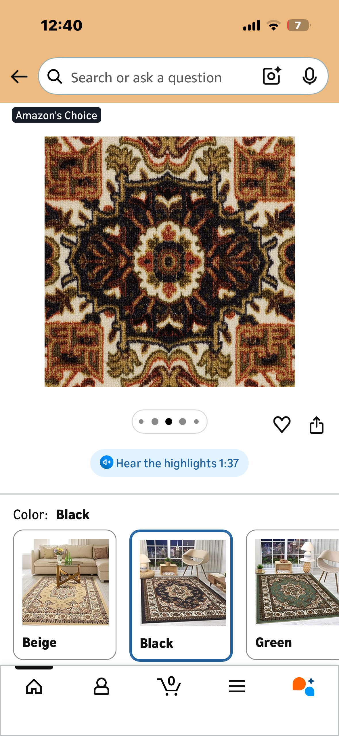 Antep Rugs Alfombras Oriental Traditional Non-Skid (Non-Slip) Low Profile Pile Rubber Backing Indoor Area Rugs (Black , 7'10" x 10') (L1160)