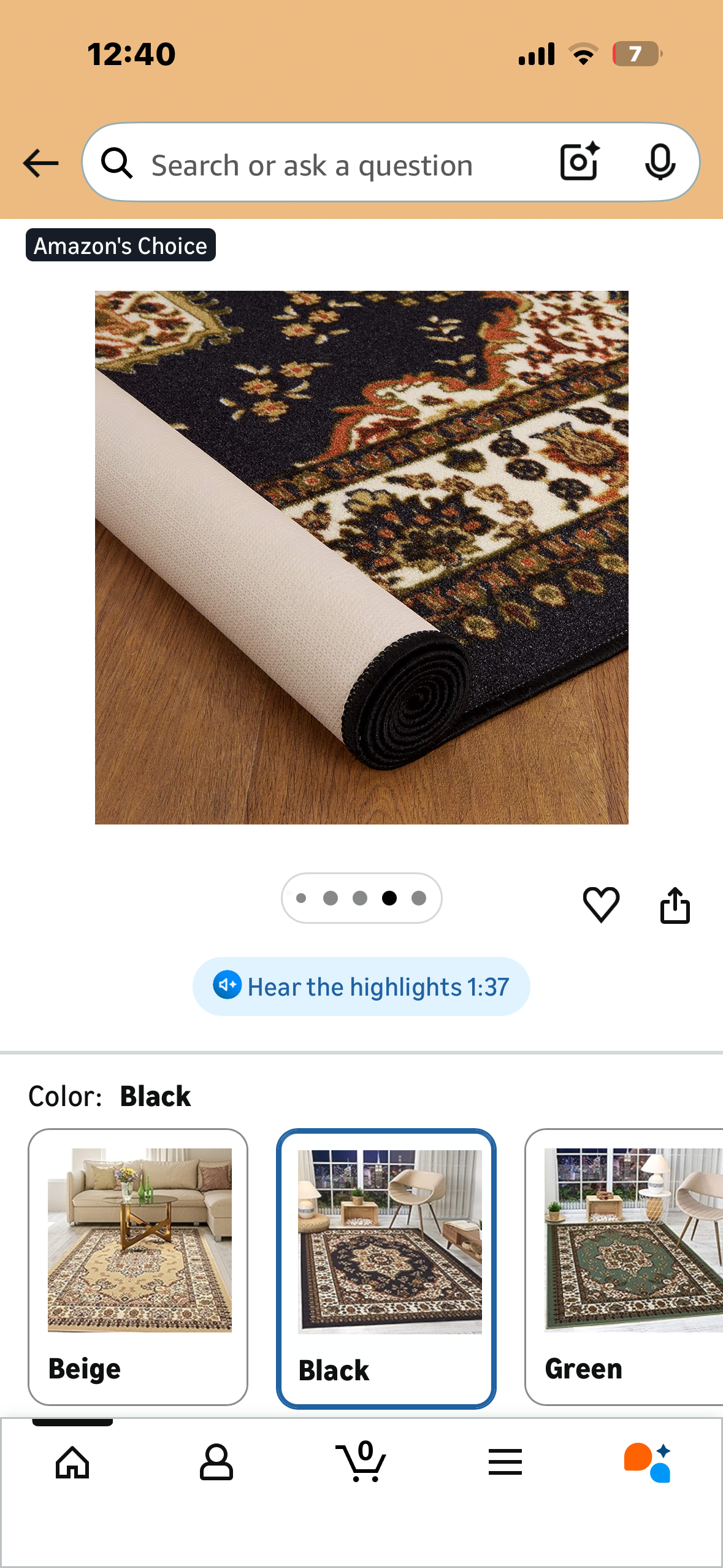 Antep Rugs Alfombras Oriental Traditional Non-Skid (Non-Slip) Low Profile Pile Rubber Backing Indoor Area Rugs (Black , 7'10" x 10') (L1160)