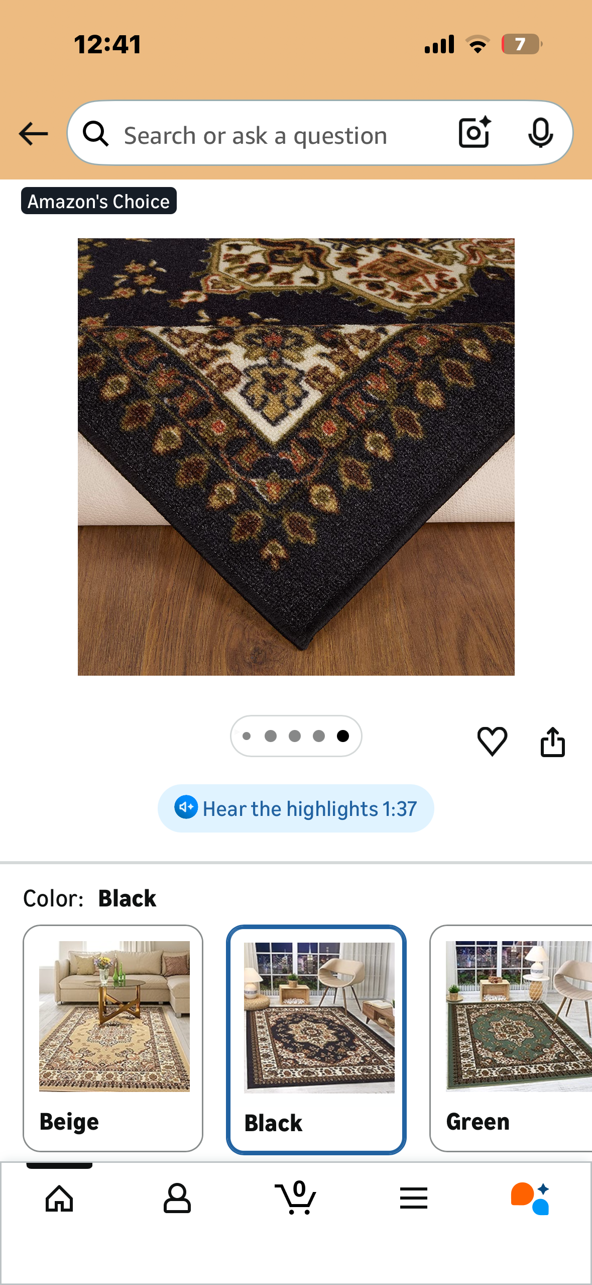 Antep Rugs Alfombras Oriental Traditional Non-Skid (Non-Slip) Low Profile Pile Rubber Backing Indoor Area Rugs (Black , 7'10" x 10') (L1160)