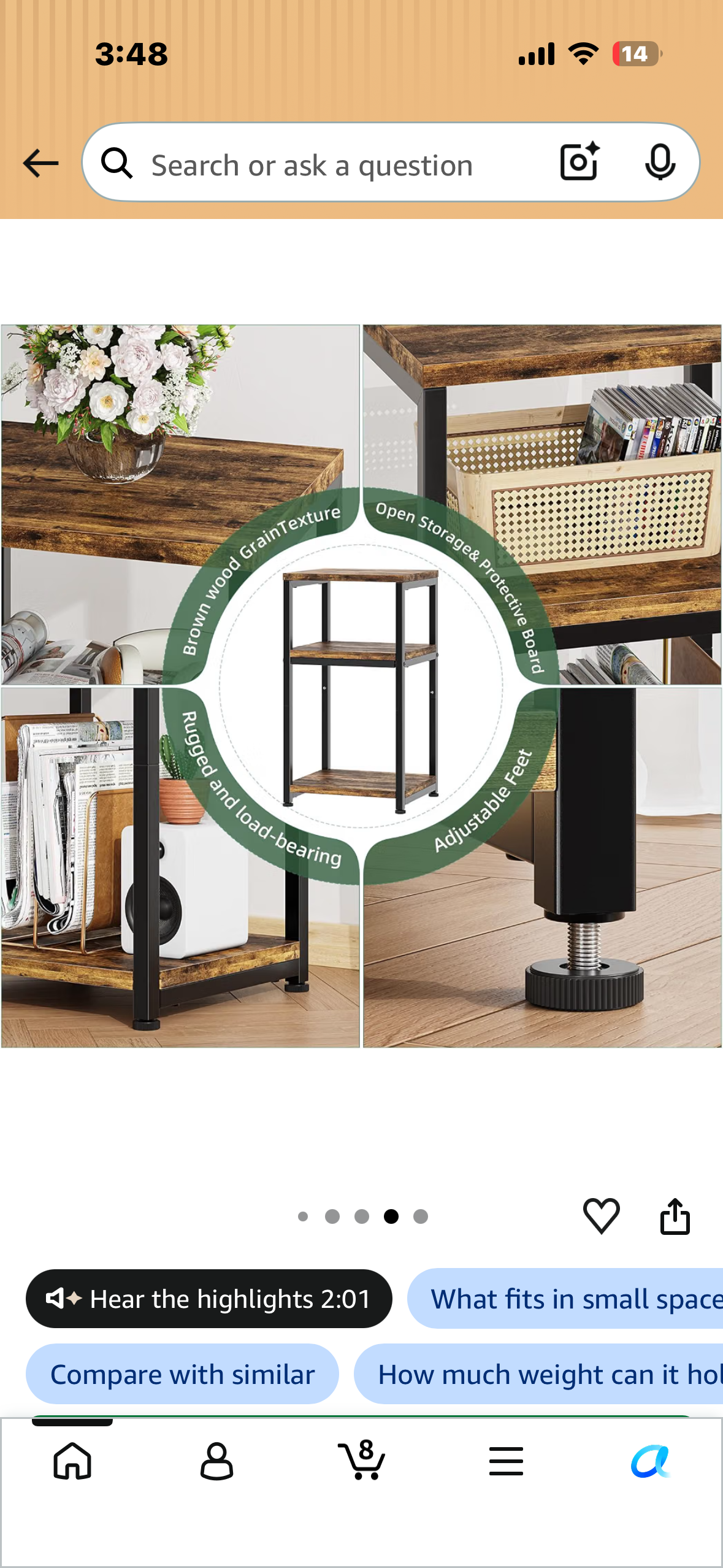 Simple Trending Side Table, End Table Night Stand, 3 Tiers Shelf for Living Room, Rustic Brown