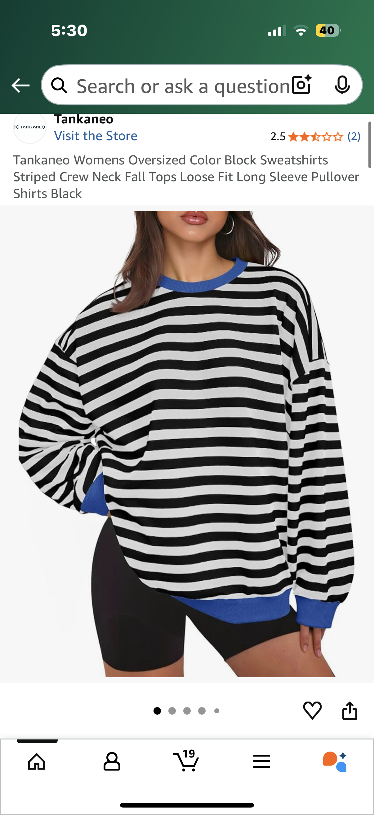 Tankaneo Womens Oversized Color Block Sweatshirts Striped Crew Neck Fall Tops Loose Fit Long Sleeve Pullover Shirts Black