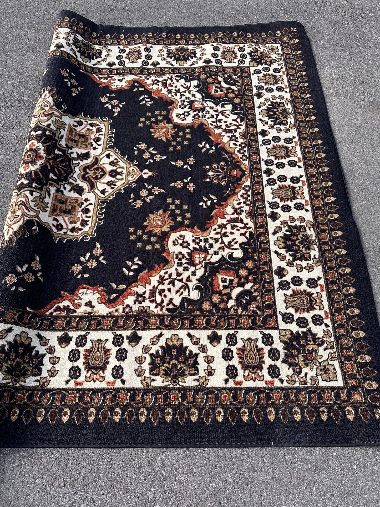 Antep Rugs Alfombras Oriental Traditional Non-Skid (Non-Slip) Low Profile Pile Rubber Backing Indoor Area Rugs (Black , 7'10" x 10') (L1160)