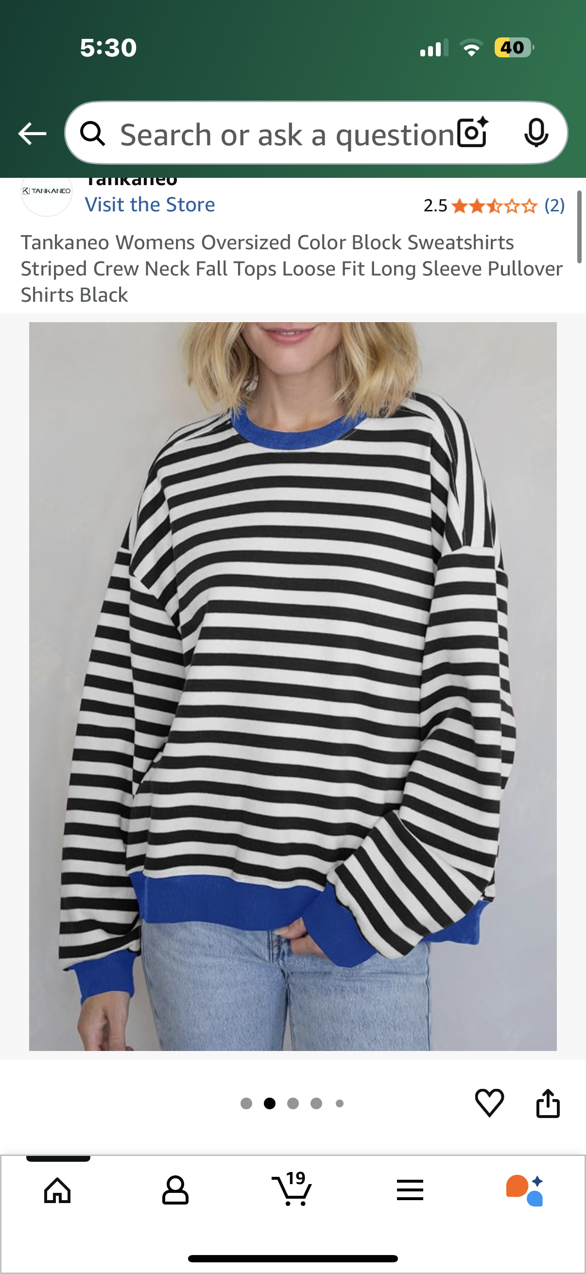 Tankaneo Womens Oversized Color Block Sweatshirts Striped Crew Neck Fall Tops Loose Fit Long Sleeve Pullover Shirts Black