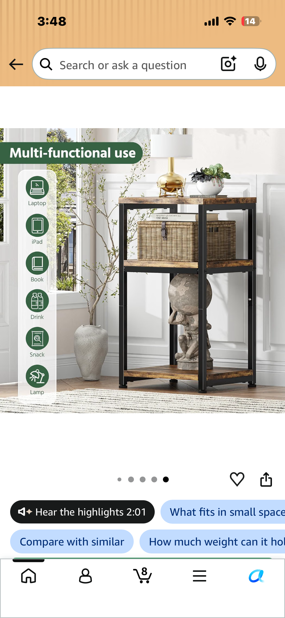 Simple Trending Side Table, End Table Night Stand, 3 Tiers Shelf for Living Room, Rustic Brown