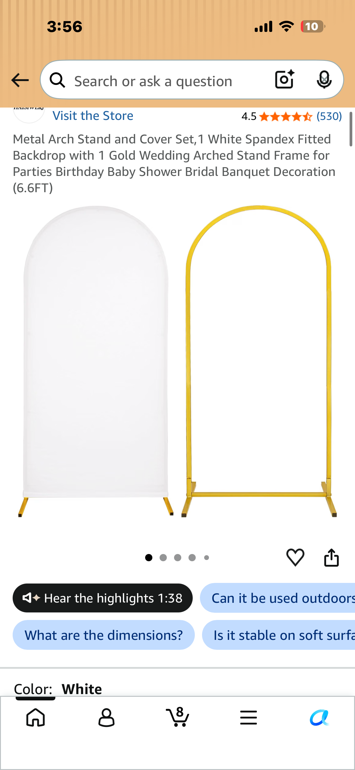 6.8FT Gold Wedding Arch Backdrop Stand, Balloon Arched Frame Stand with Wedding Arch Cover Spandex