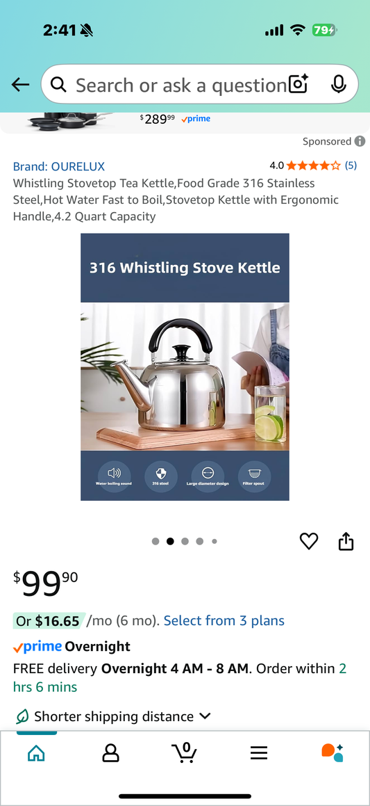 Whistling Stovetop Tea Kettle,Food Grade 316 Stainless Steel,Hot Water Fast to Boil,Stovetop Kettle with Ergonomic Handle,4.2 Quart Capacity