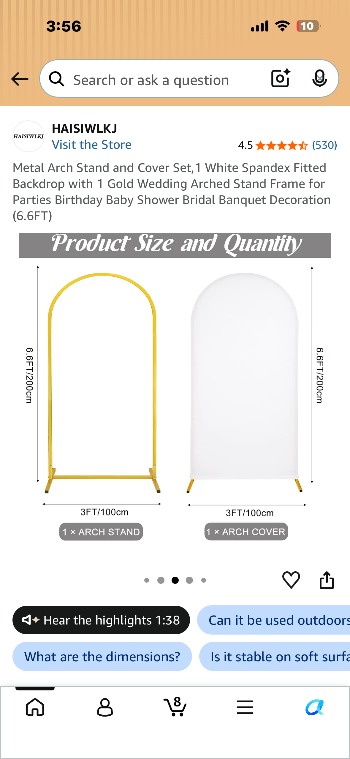 6.8FT Gold Wedding Arch Backdrop Stand, Balloon Arched Frame Stand with Wedding Arch Cover Spandex