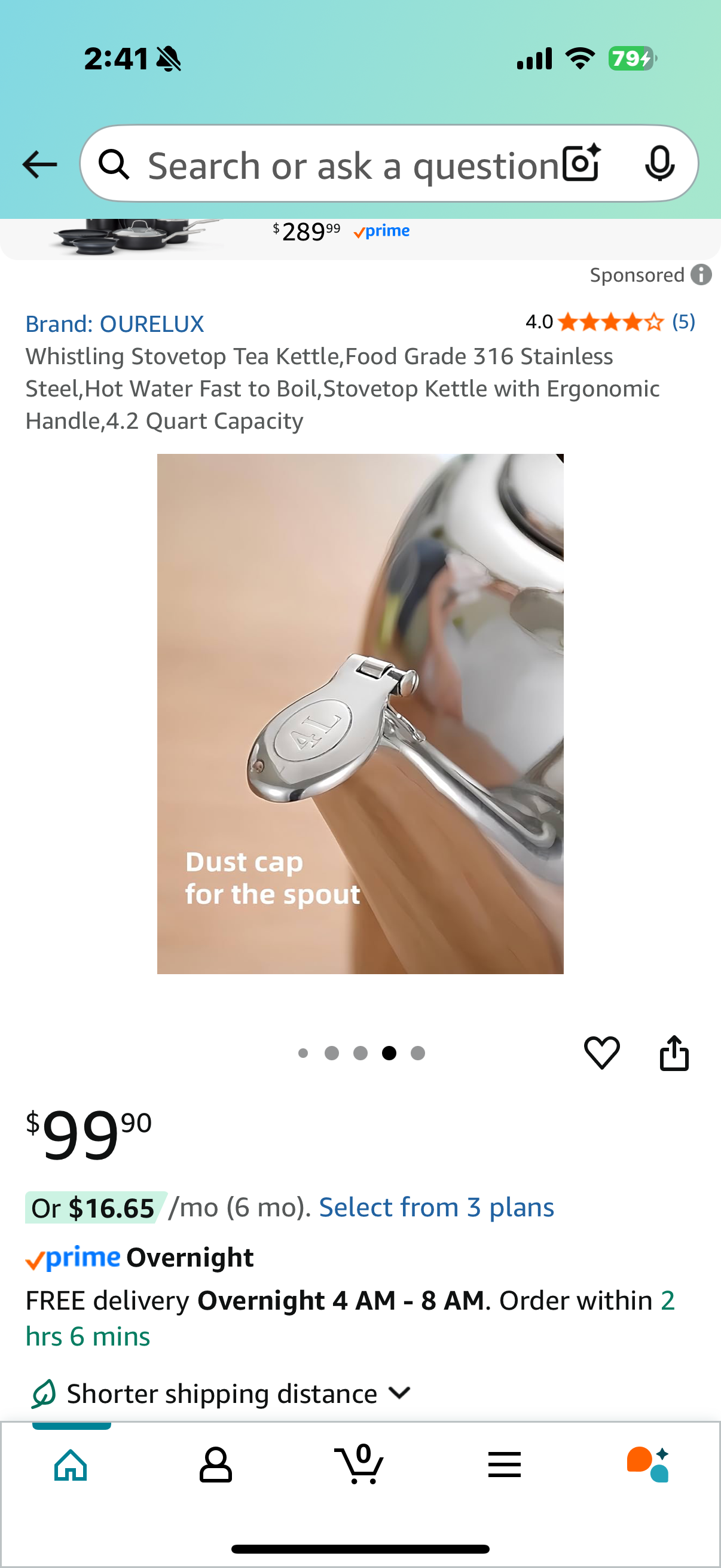 Whistling Stovetop Tea Kettle,Food Grade 316 Stainless Steel,Hot Water Fast to Boil,Stovetop Kettle with Ergonomic Handle,4.2 Quart Capacity