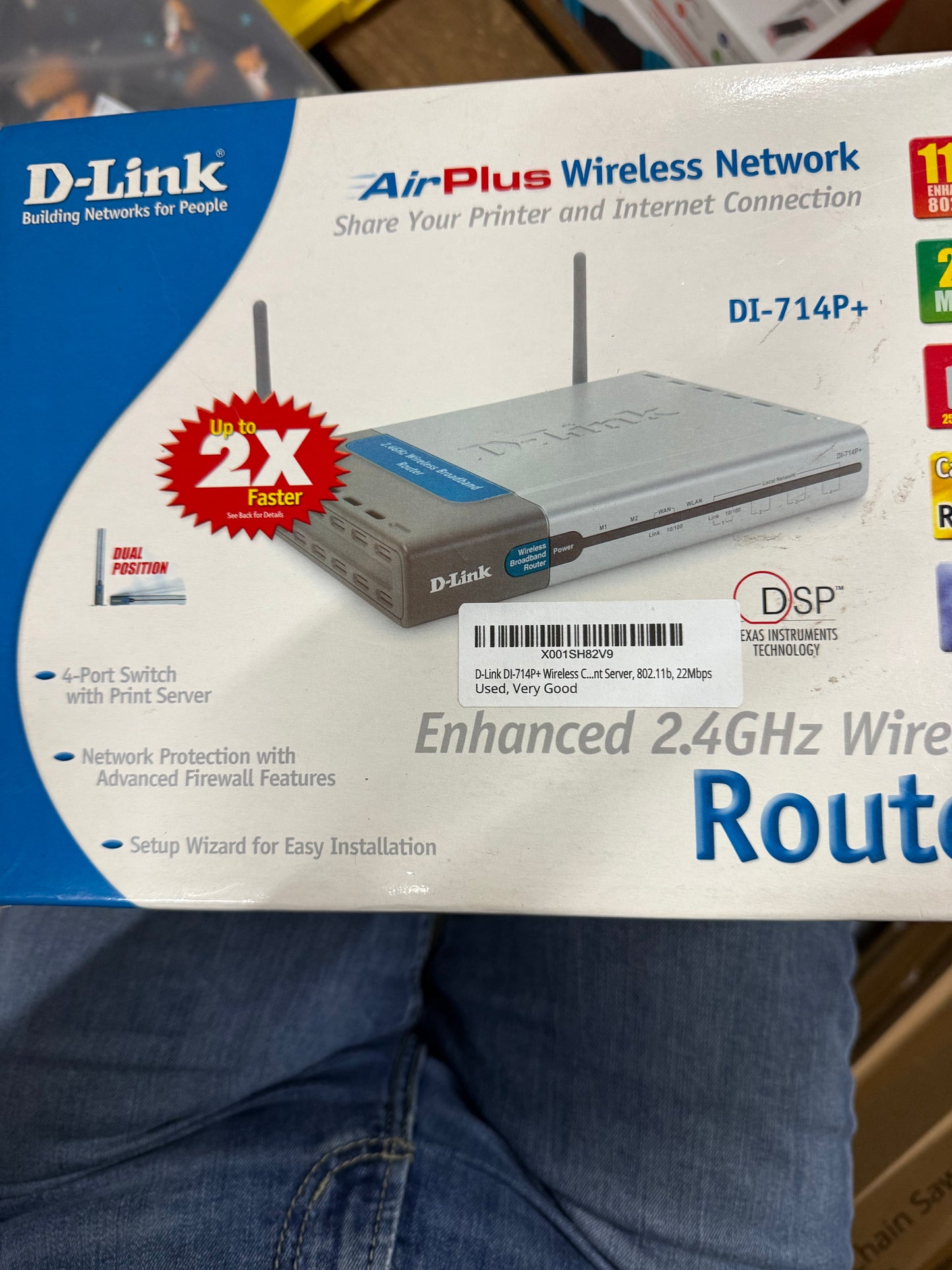 D-Link DI-714P+ Wireless Cable/DSL Router, 4-Port Switch, PRNT Server, 802.11b, 22Mbps