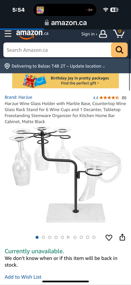 HarJue Wine Glass Holder with Marble Base, Countertop Wine Glass Rack Stand for 6 Wine Cups and 1 Decanter, Tabletop Freestanding Stemware Organizer for Kitchen Home Bar Cabinet, Matte Black