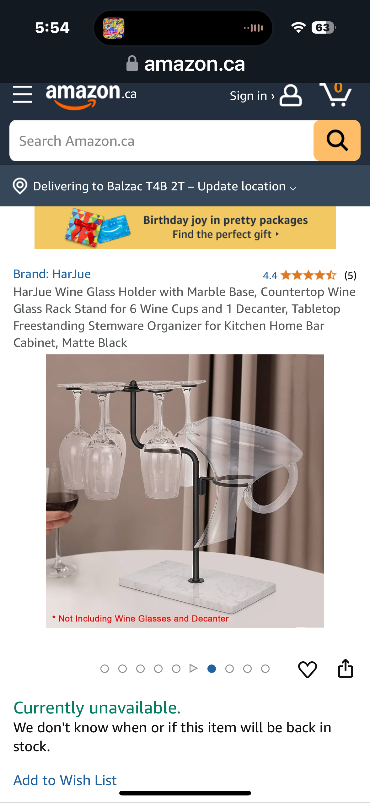 HarJue Wine Glass Holder with Marble Base, Countertop Wine Glass Rack Stand for 6 Wine Cups and 1 Decanter, Tabletop Freestanding Stemware Organizer for Kitchen Home Bar Cabinet, Matte Black