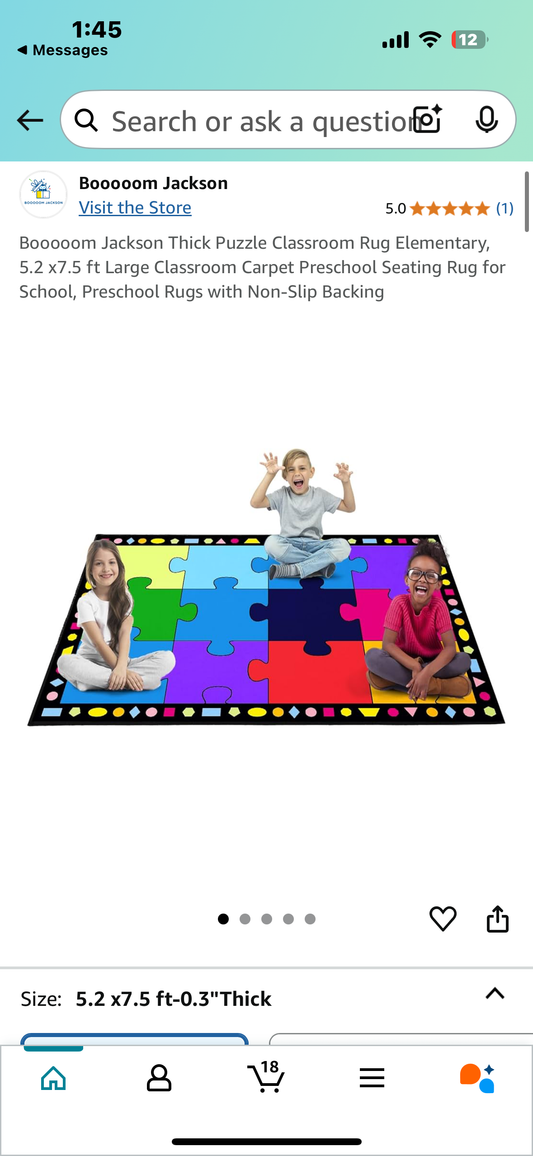 New - Booooom Jackson Thick Puzzle Classroom Rug 5.2 x7.5 ft Large Classroom Seating Rug with Non-Slip Backing (L868)