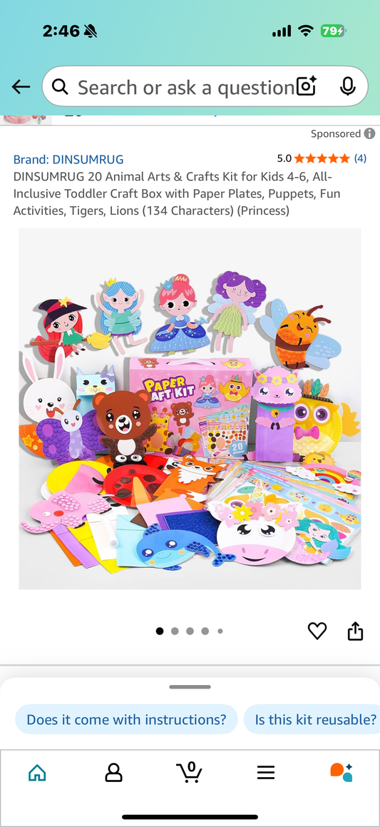 20 Animal Arts & Crafts Kit for Kids 4-6, All-Inclusive Toddler Craft Box with Paper Plates, Puppets, Fun Activities, Tigers, Lions (134 Characters) (Princess)