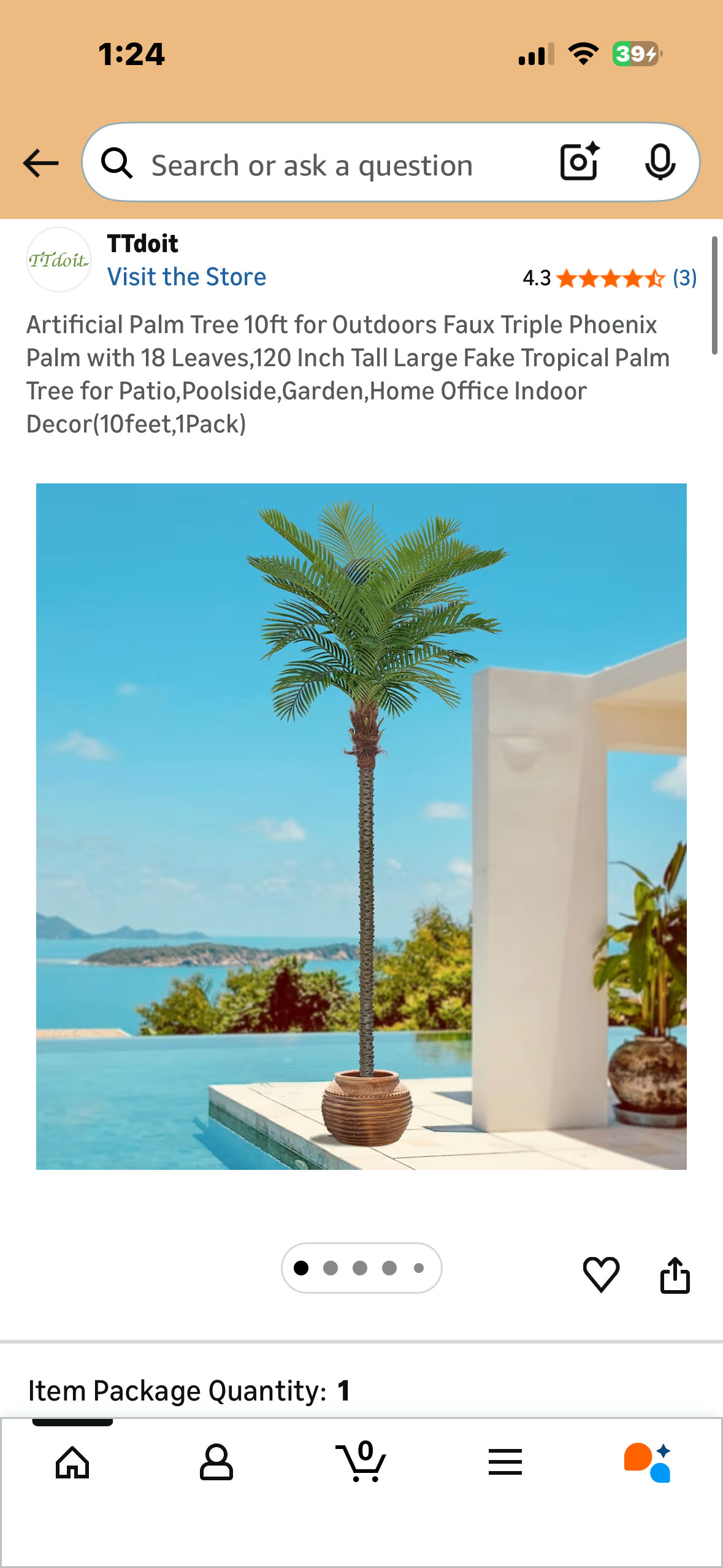 Artificial Palm Tree, 10ft for Outdoors, Faux Triple Phoenix Palm with 18 Leaves, 120 Inch Tall Large Tropical Palm Tree for Patio, Poolside, Garden, Home, Office Decor (10feet,1Pack) (L1161)