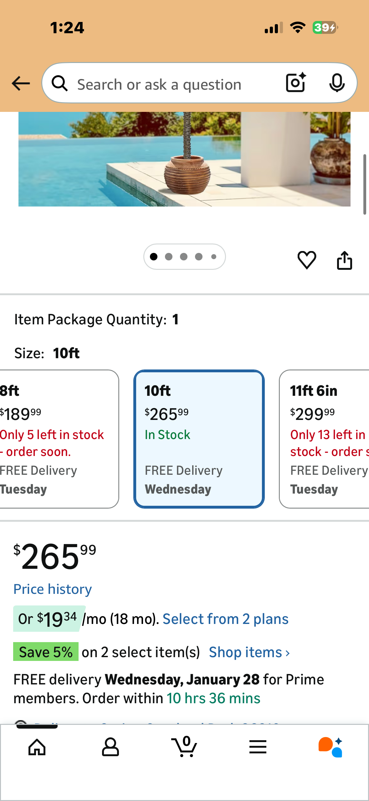 Artificial Palm Tree, 10ft for Outdoors, Faux Triple Phoenix Palm with 18 Leaves, 120 Inch Tall Large Tropical Palm Tree for Patio, Poolside, Garden, Home, Office Decor (10feet,1Pack) (L1161)