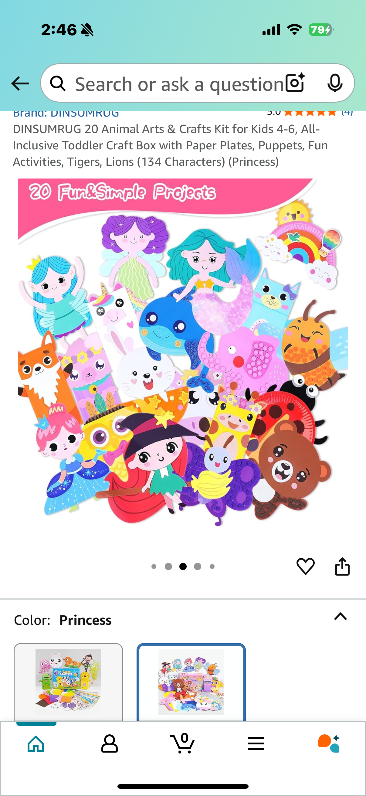 20 Animal Arts & Crafts Kit for Kids 4-6, All-Inclusive Toddler Craft Box with Paper Plates, Puppets, Fun Activities, Tigers, Lions (134 Characters) (Princess)