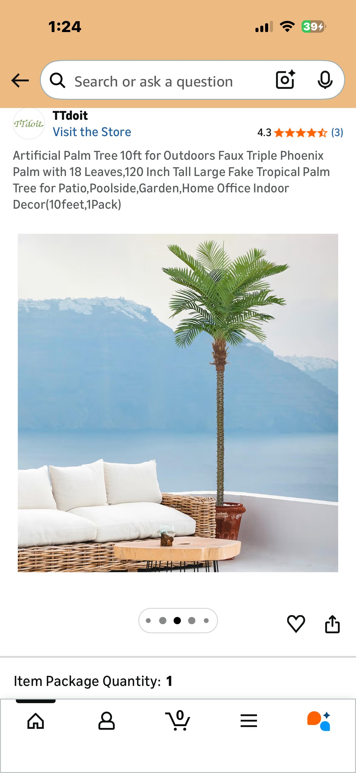 Artificial Palm Tree, 10ft for Outdoors, Faux Triple Phoenix Palm with 18 Leaves, 120 Inch Tall Large Tropical Palm Tree for Patio, Poolside, Garden, Home, Office Decor (10feet,1Pack) (L1161)