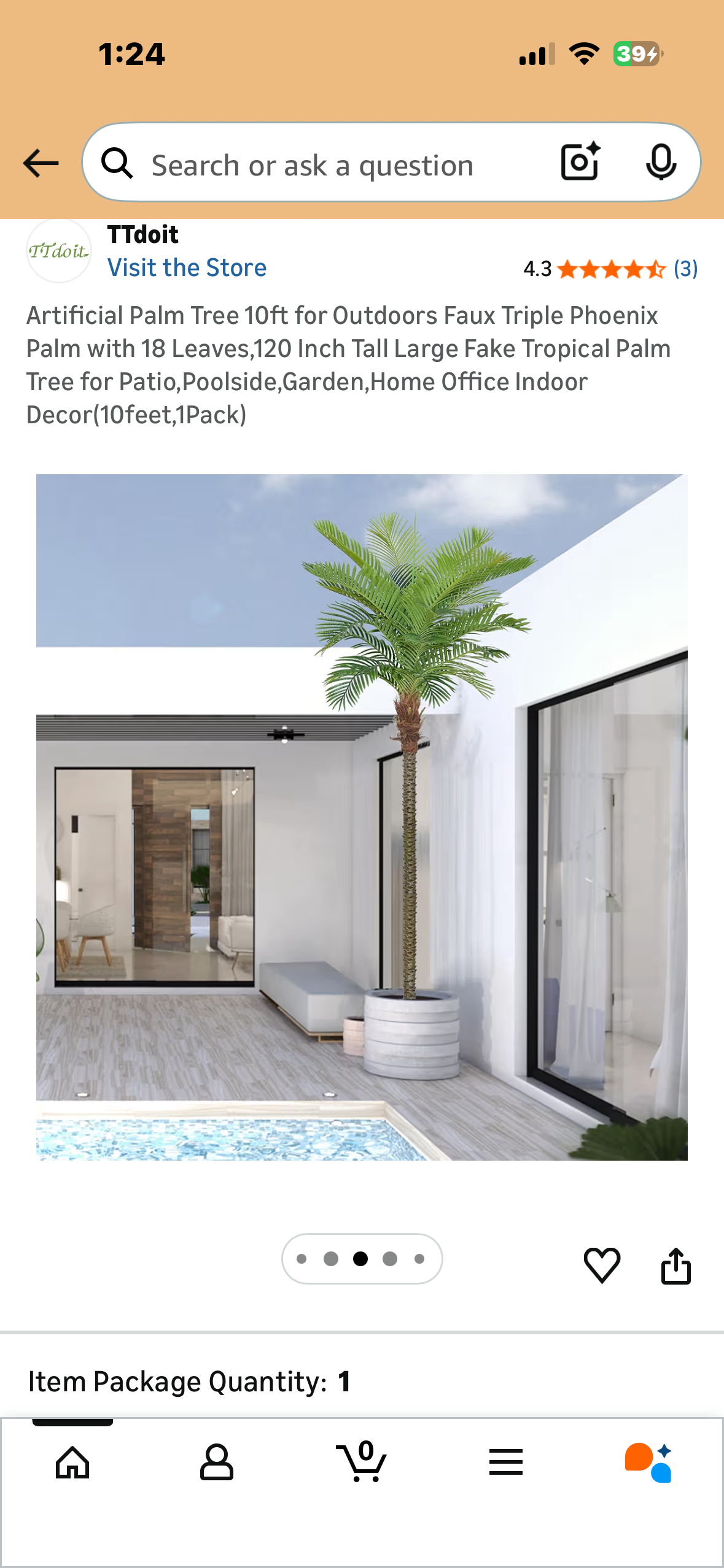 Artificial Palm Tree, 10ft for Outdoors, Faux Triple Phoenix Palm with 18 Leaves, 120 Inch Tall Large Tropical Palm Tree for Patio, Poolside, Garden, Home, Office Decor (10feet,1Pack) (L1161)