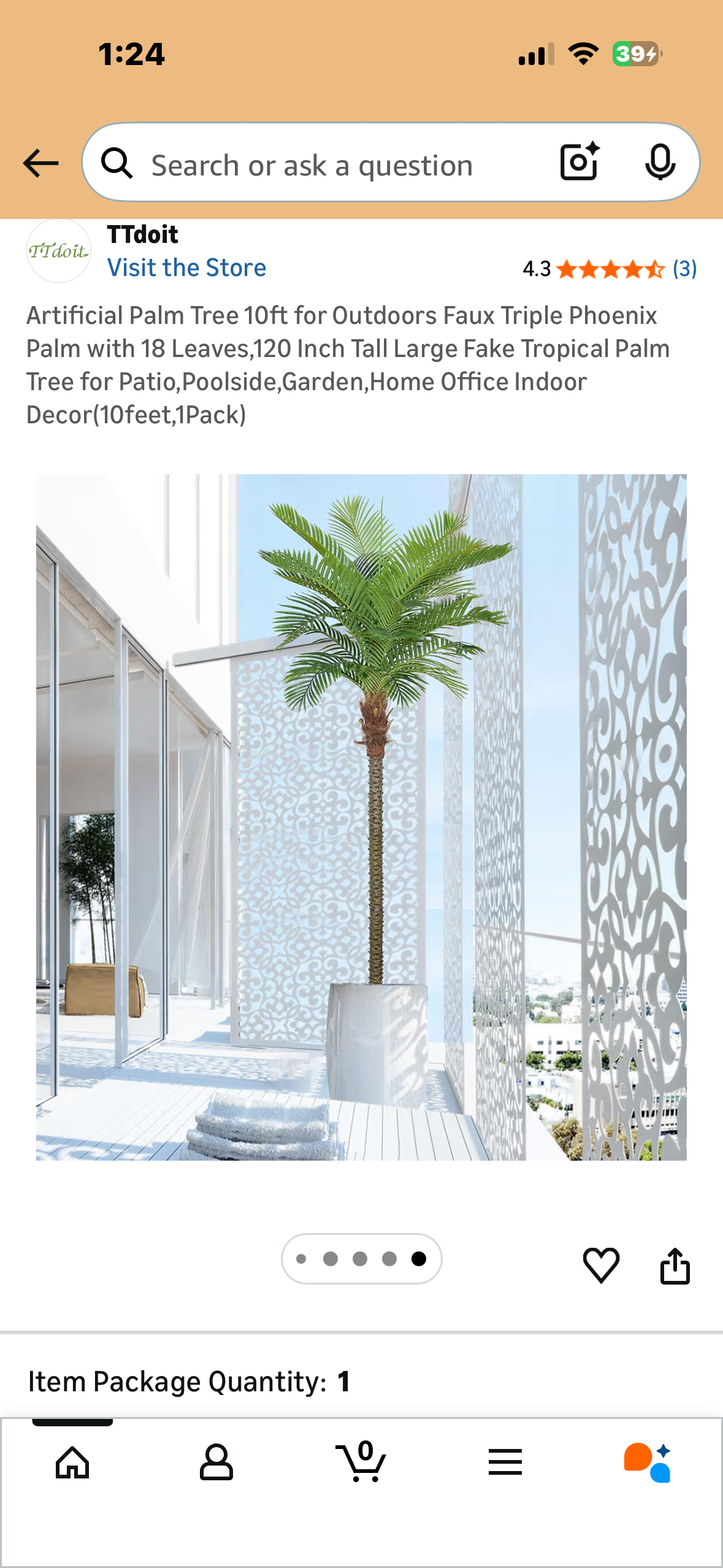 Artificial Palm Tree, 10ft for Outdoors, Faux Triple Phoenix Palm with 18 Leaves, 120 Inch Tall Large Tropical Palm Tree for Patio, Poolside, Garden, Home, Office Decor (10feet,1Pack) (L1161)