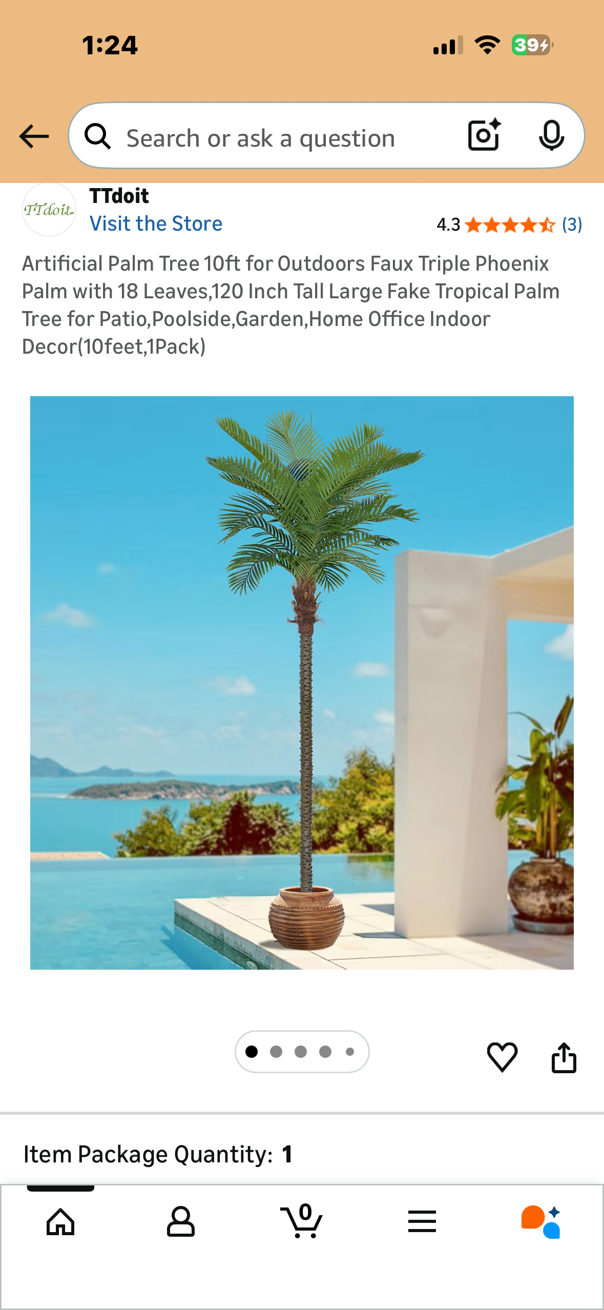 Artificial Palm Tree, 10ft for Outdoors, Faux Triple Phoenix Palm with 18 Leaves, 120 Inch Tall Large Tropical Palm Tree for Patio, Poolside, Garden, Home, Office Decor (10feet,1Pack) (L1161)