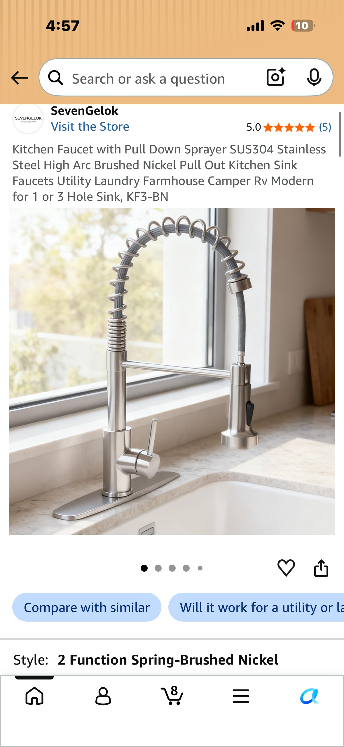 Kitchen Faucet with Pull Down Sprayer, Stainless Steel High Arc Pull Out Kitchen Sink Faucet, Utility, Laundry, Farmhouse, Camper, Rv, Modern for 1 or 3 Hole Sink (Black)