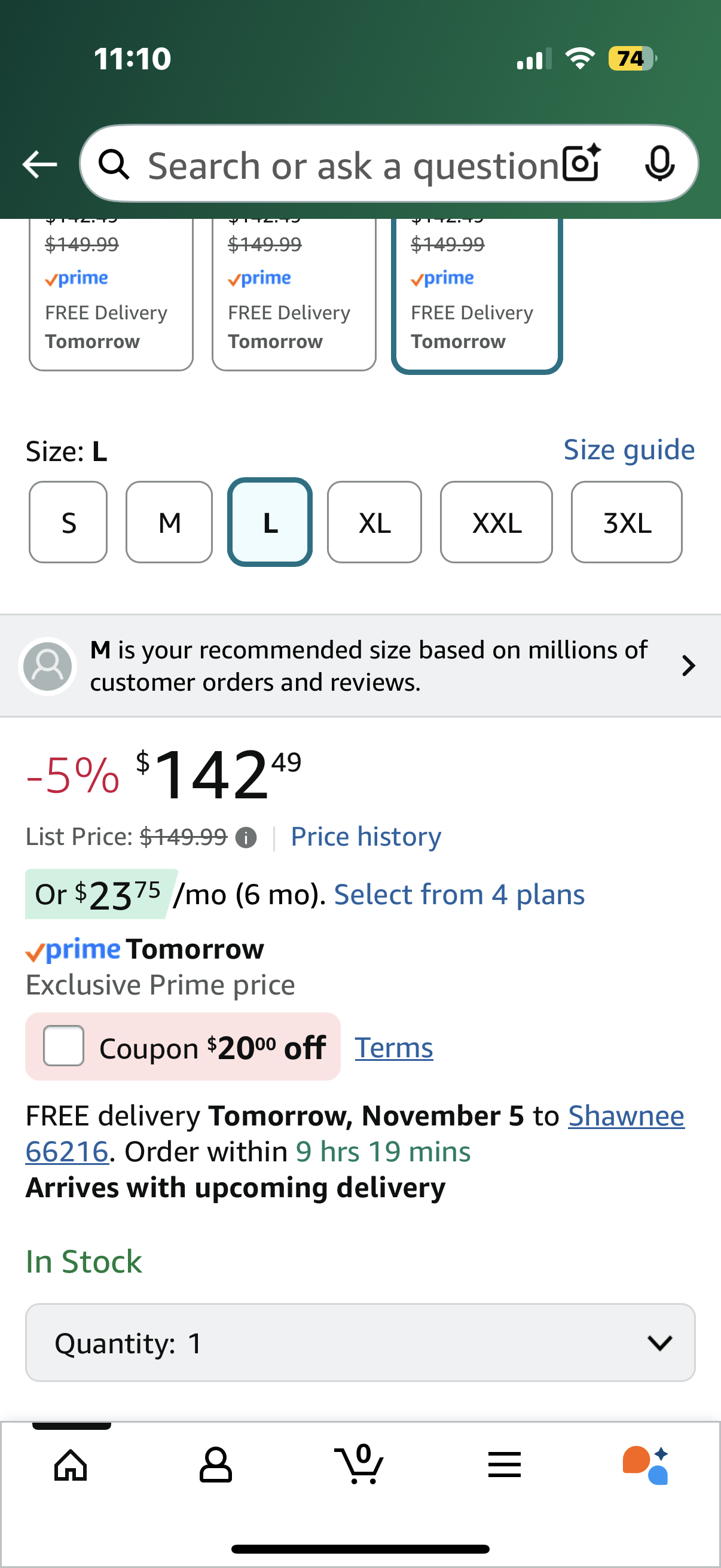 Graphene Men Heated Jacket Coat with 18400 mAh Battery Pack & Adaptor (Size Large)