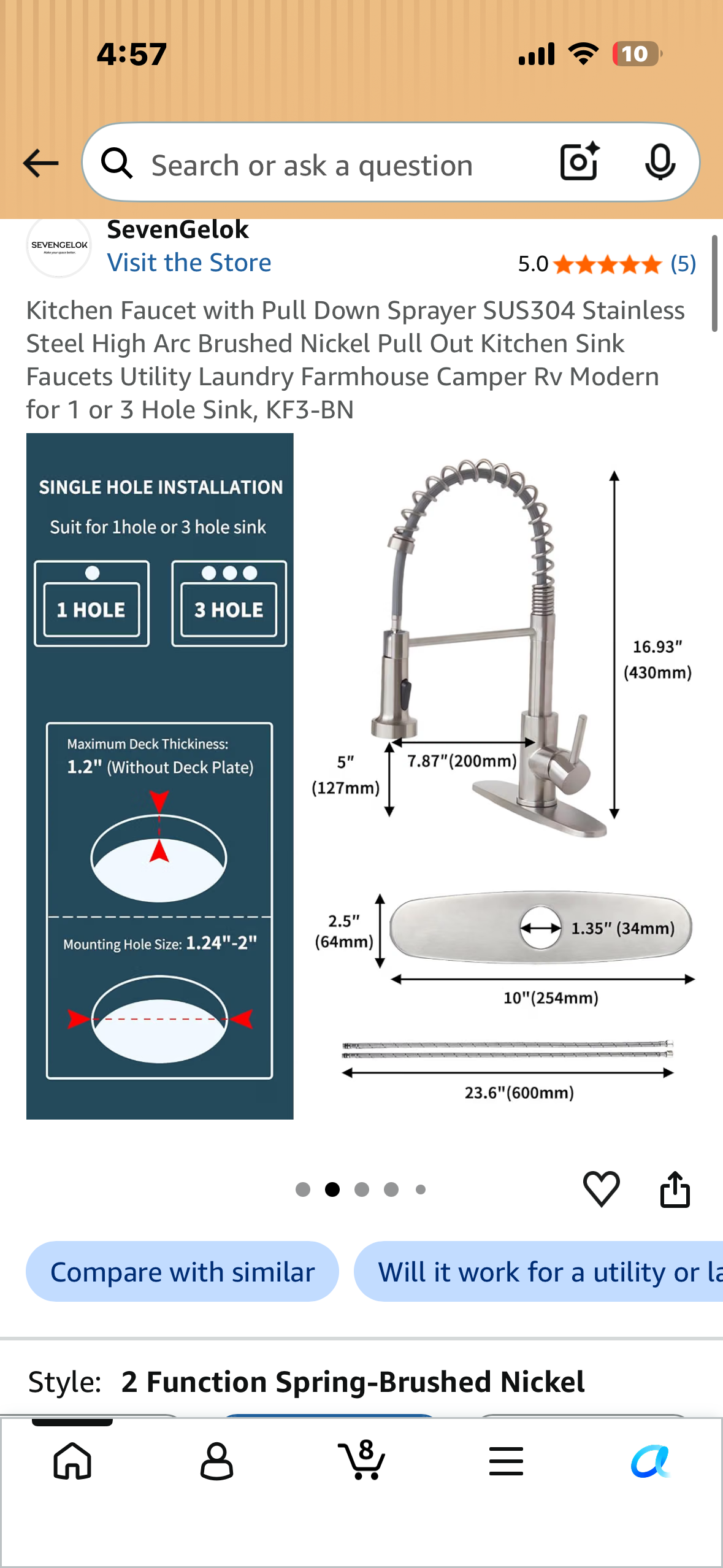 Kitchen Faucet with Pull Down Sprayer, Stainless Steel High Arc Pull Out Kitchen Sink Faucet, Utility, Laundry, Farmhouse, Camper, Rv, Modern for 1 or 3 Hole Sink (Black)