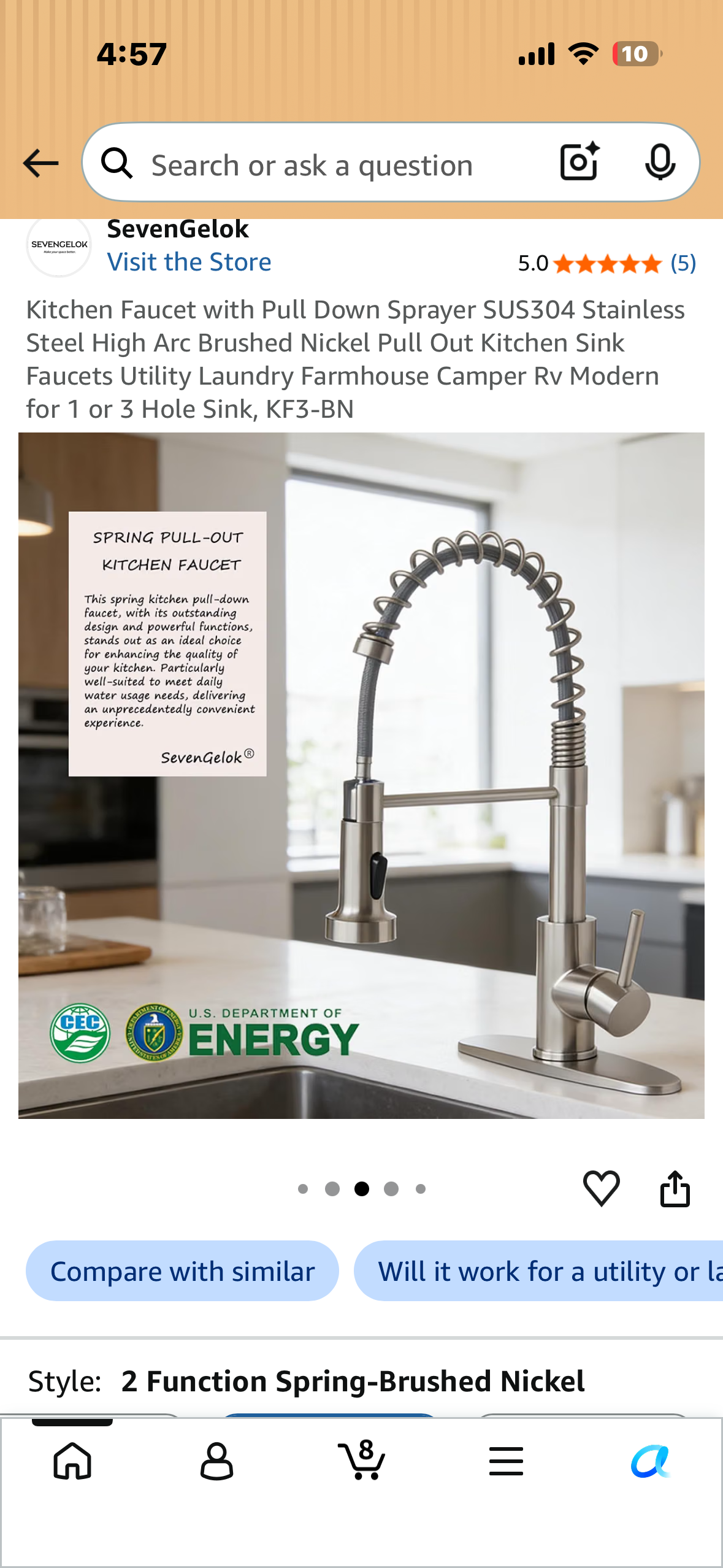 Kitchen Faucet with Pull Down Sprayer, Stainless Steel High Arc Pull Out Kitchen Sink Faucet, Utility, Laundry, Farmhouse, Camper, Rv, Modern for 1 or 3 Hole Sink (Black)