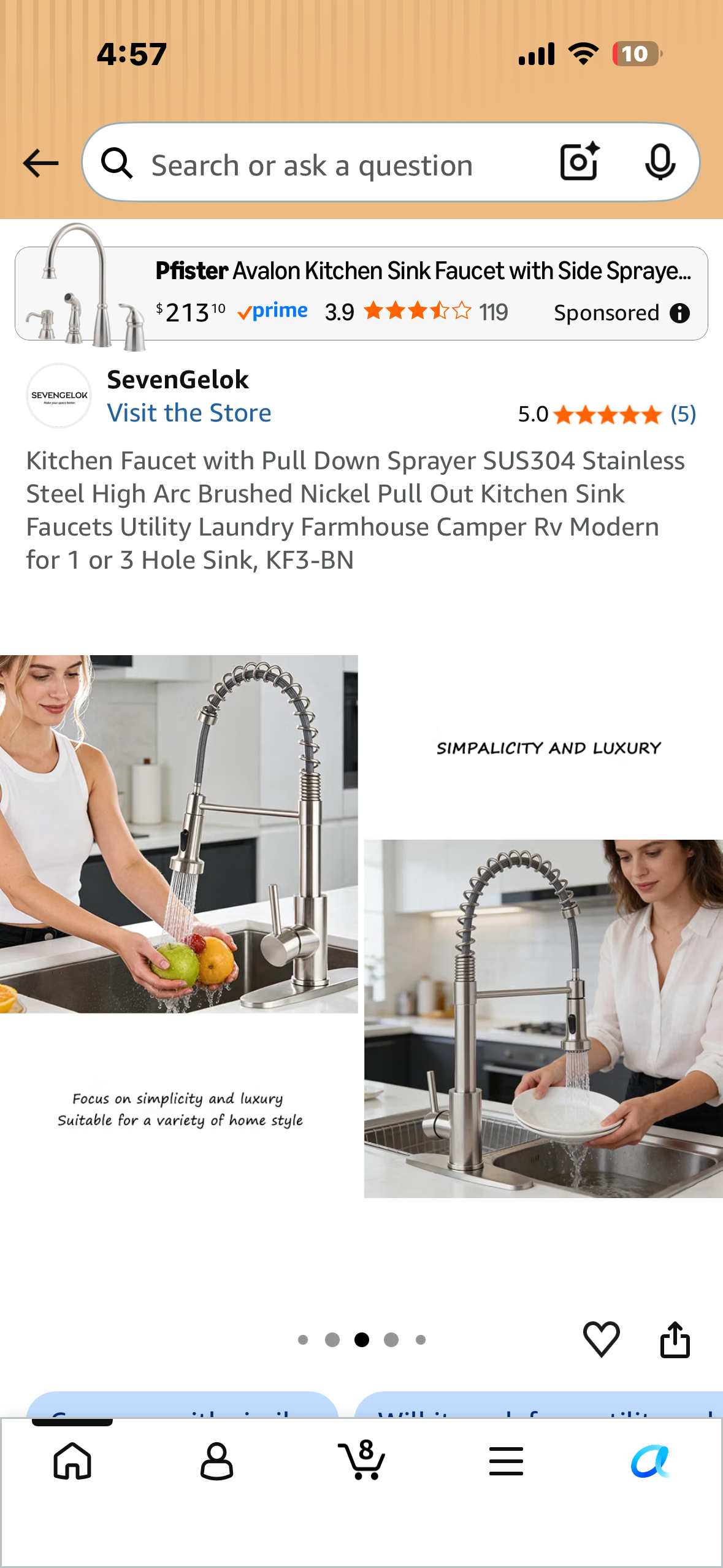 Kitchen Faucet with Pull Down Sprayer, Stainless Steel High Arc Pull Out Kitchen Sink Faucet, Utility, Laundry, Farmhouse, Camper, Rv, Modern for 1 or 3 Hole Sink (Black)