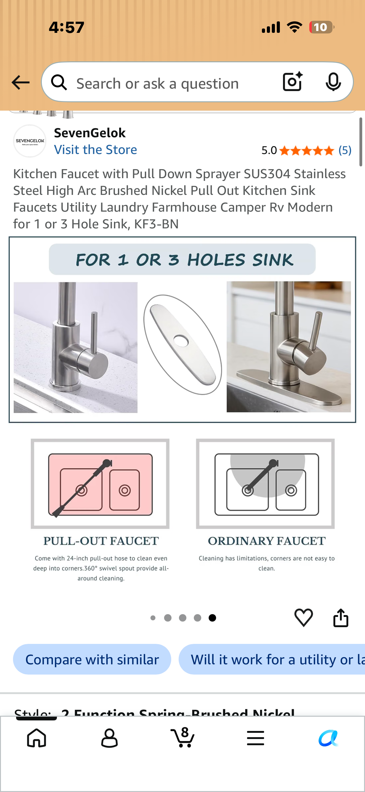 Kitchen Faucet with Pull Down Sprayer, Stainless Steel High Arc Pull Out Kitchen Sink Faucet, Utility, Laundry, Farmhouse, Camper, Rv, Modern for 1 or 3 Hole Sink (Black)