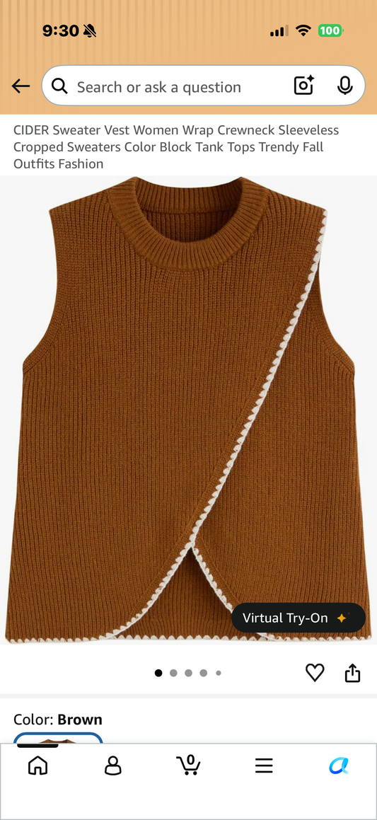 CIDER Sweater Vest Women Wrap Crewneck Sleeveless Cropped Sweaters Color Block Tank Tops Trendy Fall Outfits Fashion (Size Medium)