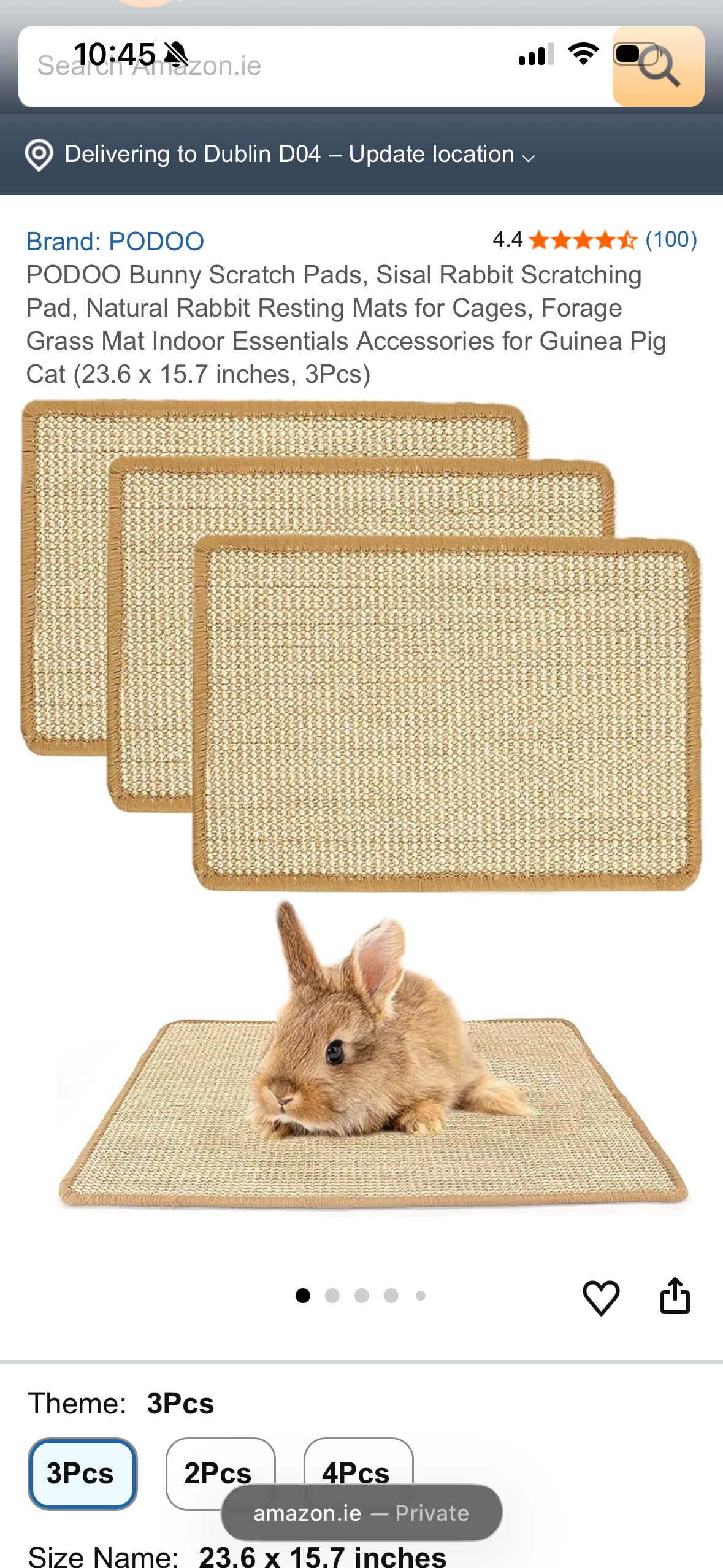 PODOO Bunny Scratch Pads, Sisal Rabbit Scratching Pad, Natural Rabbit Resting Mats for Cages, Forage Grass Mat Indoor Essentials Accessories for Guinea Pig Cat (3Pcs, 23.6 x 15.7 inches)