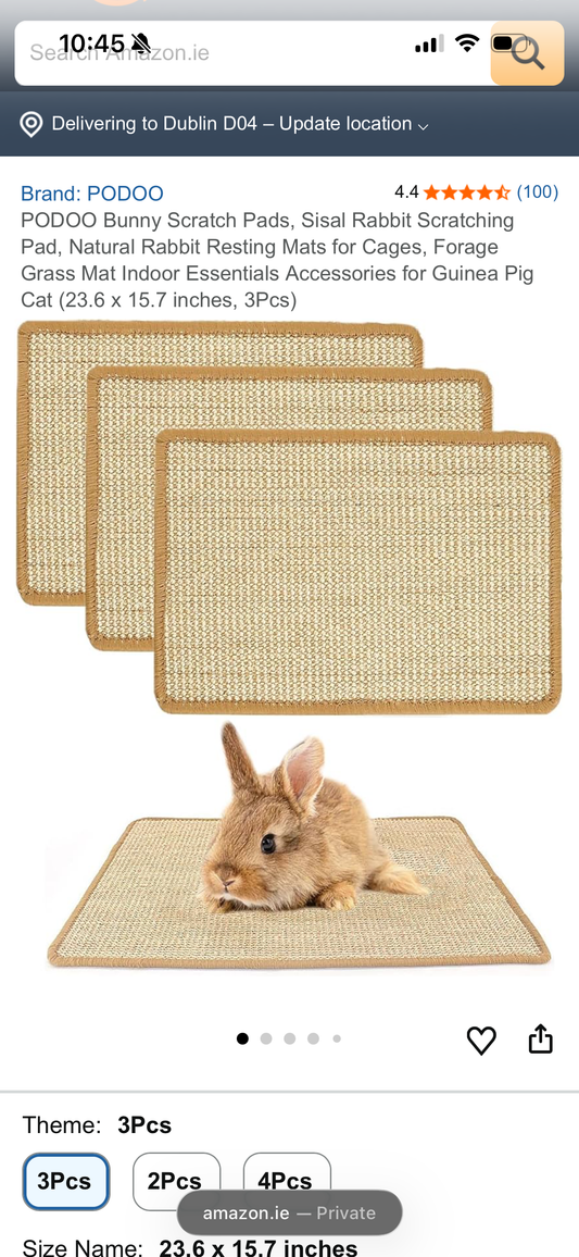 PODOO Bunny Scratch Pads, Sisal Rabbit Scratching Pad, Natural Rabbit Resting Mats for Cages, Forage Grass Mat Indoor Essentials Accessories for Guinea Pig Cat (3Pcs, 23.6 x 15.7 inches)