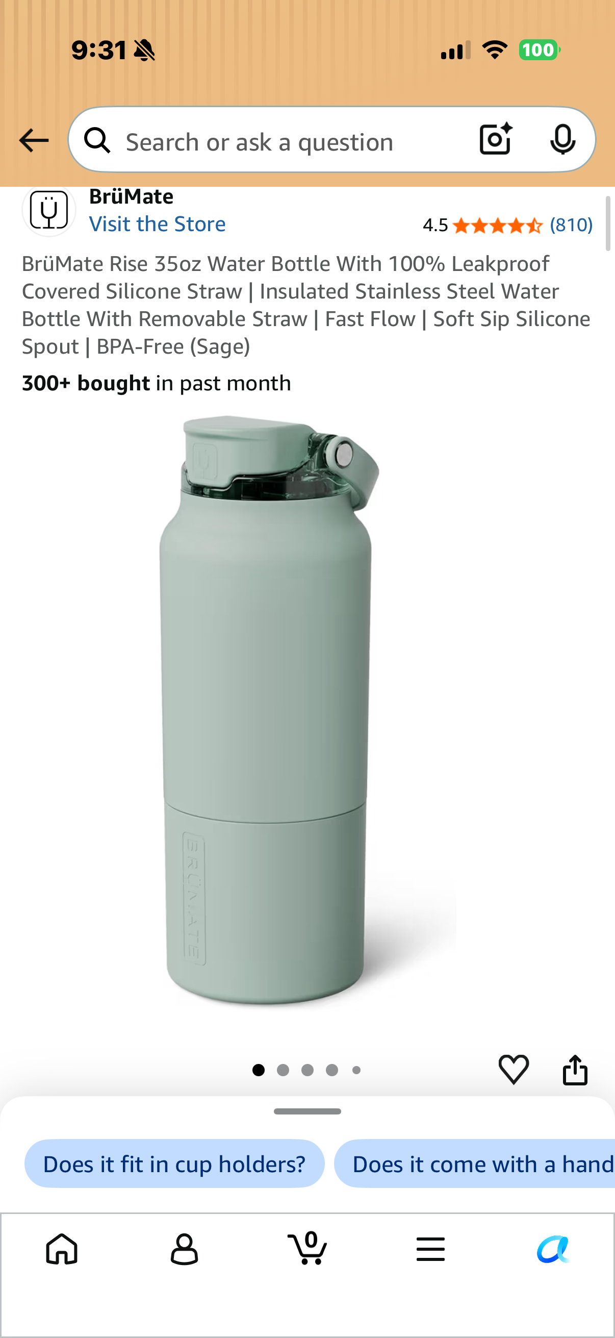 BrüMate Rise 35oz Water Bottle With 100% Leakproof Covered Silicone Straw | Insulated Stainless Steel Water Bottle With Removable Straw | Fast Flow | Soft Sip Silicone Spout | BPA-Free (Sage)