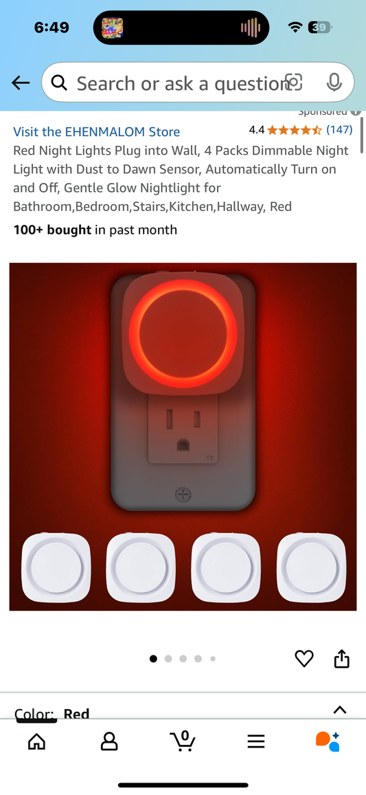 Red Night Lights Plug into Wall, 4 Packs Dimmable Night Light with Dust to Dawn Sensor, Automatically Turn on and Off, Gentle Glow Nightlight for Bathroom,Bedroom,Stairs,Kitchen,Hallway, Red