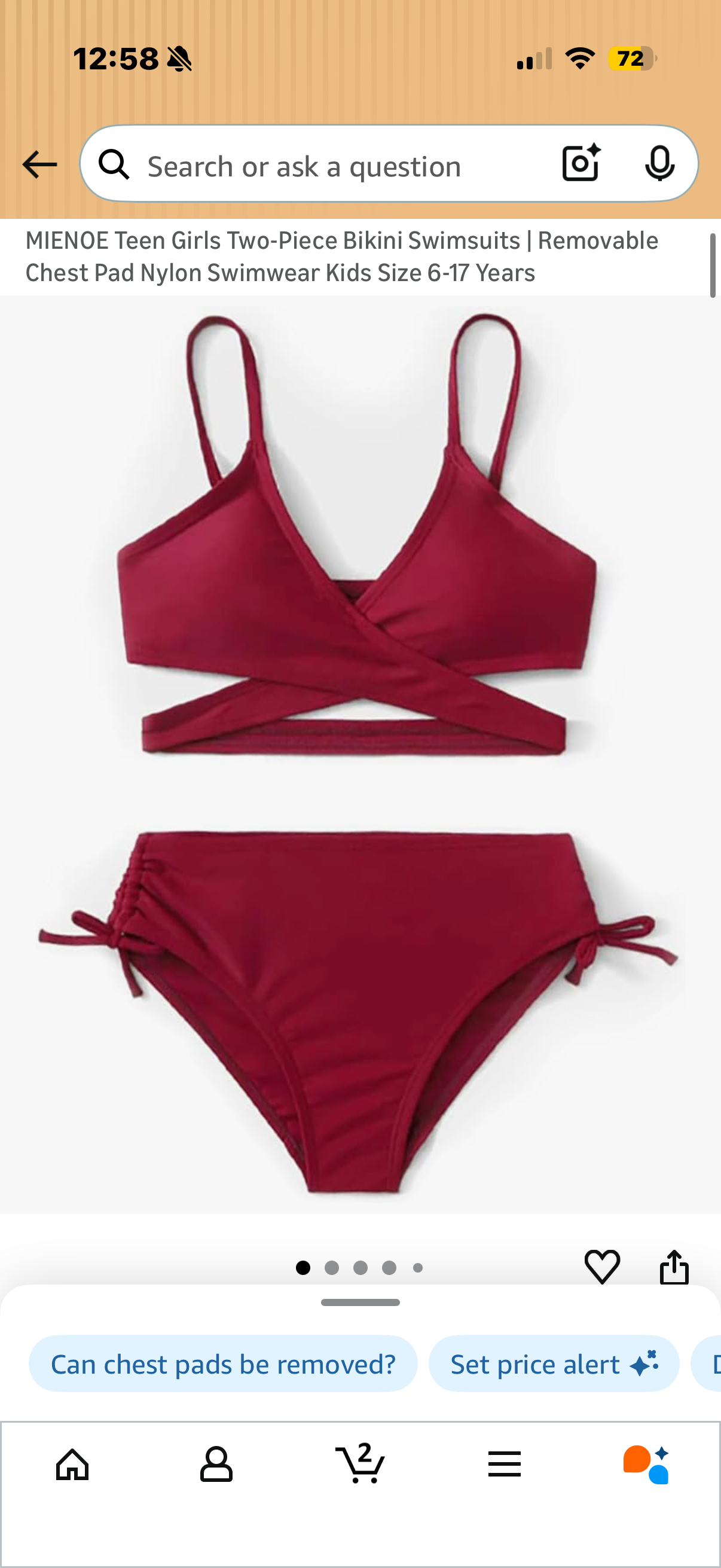Girls Two-Piece Bikini Swimsuits | Removable Chest Pad Nylon Swimwear Kids (Size 6-7Years)
