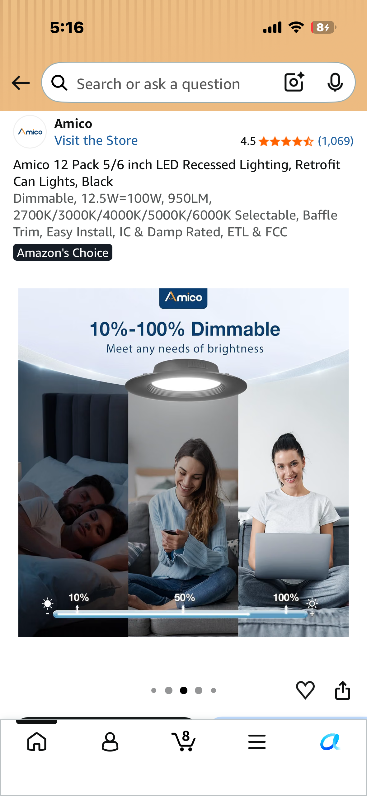 Amico 12 Pack 5/6 inch LED Recessed Lighting, Retrofit Can Lights, Black Dimmable, 12.5W=100W, 950LM, 2700K/3000K/4000K/5000K/6000K Selectable, Baffle Trim, Easy Install, IC & Damp Rated, ETL & FCC