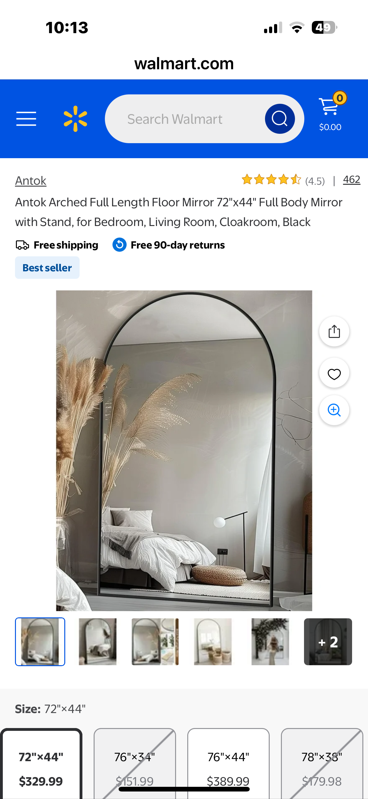 Antok Arched Full Length Floor Mirror 72"x44" Full Body Mirror with Stand, for Bedroom, Living Room, Cloakroom, Black (M423)