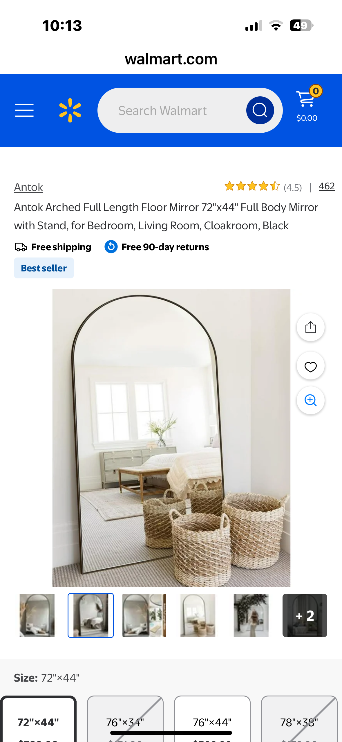 Antok Arched Full Length Floor Mirror 72"x44" Full Body Mirror with Stand, for Bedroom, Living Room, Cloakroom, Black (M423)