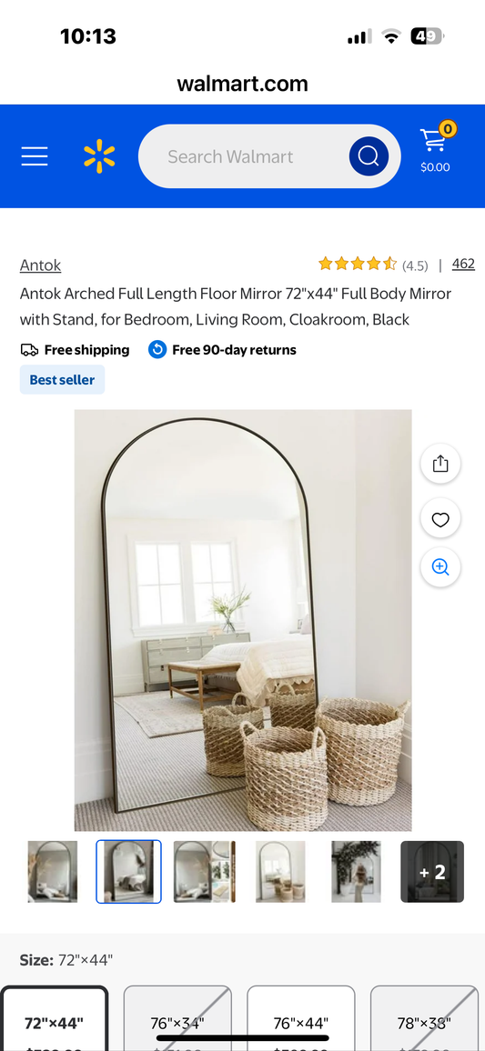 Antok Arched Full Length Floor Mirror 72"x44" Full Body Mirror with Stand, for Bedroom, Living Room, Cloakroom, Black (M423)