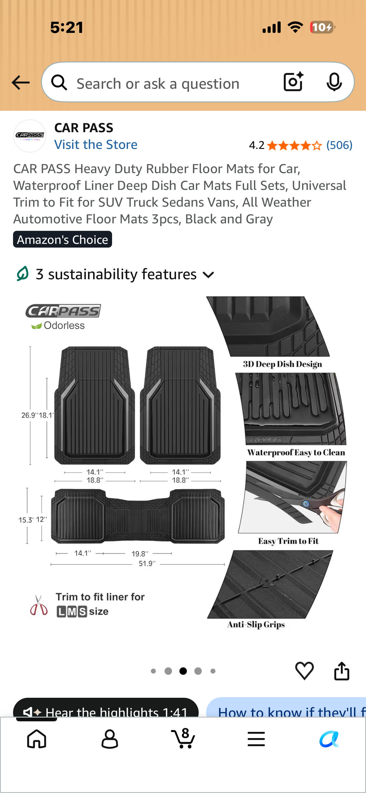 CAR PASS Heavy Duty Rubber Floor Mats for Car, Waterproof Liner Deep Dish Car Mats Full Sets, Universal Trim to Fit for SUV Truck Sedans Vans, All Weather Automotive Floor Mats 3pcs, Black and Gray