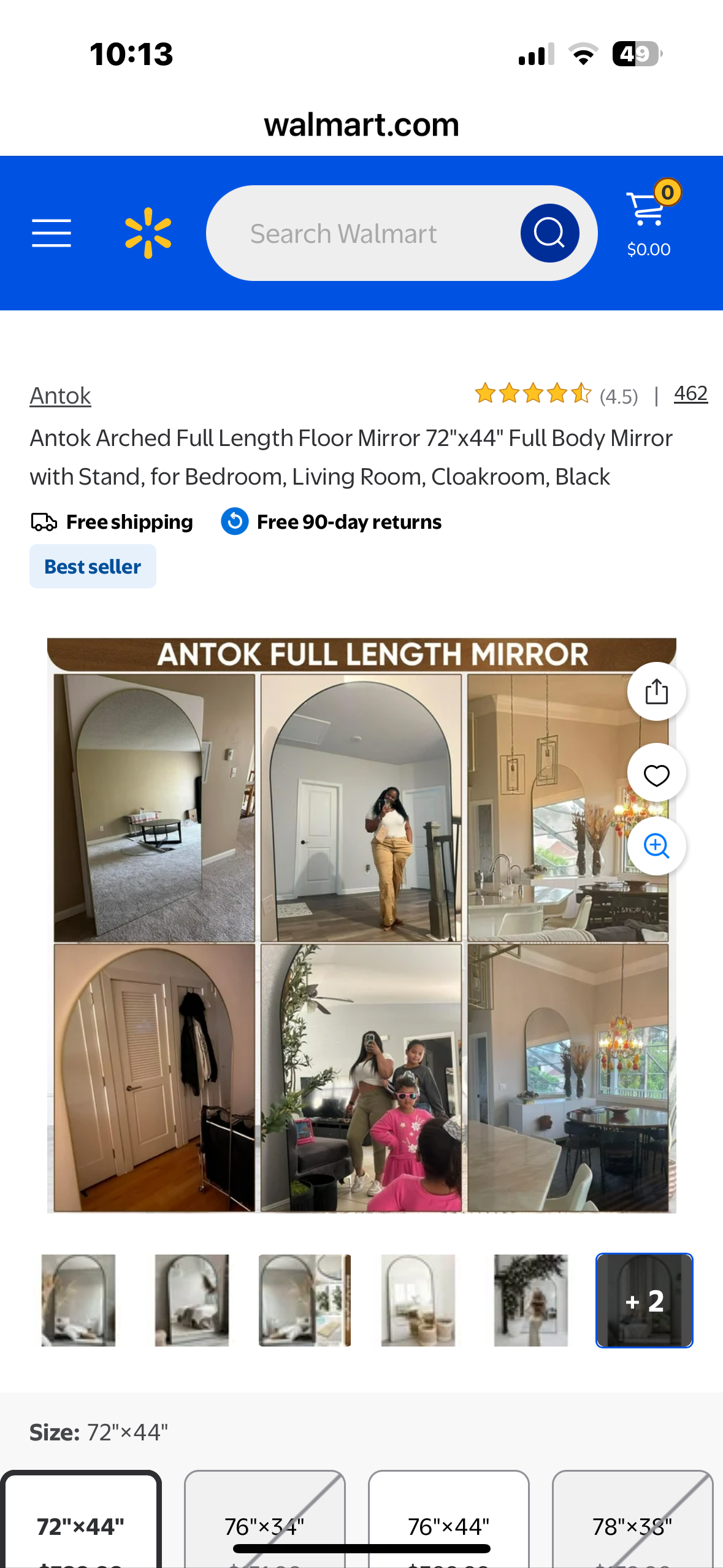 Antok Arched Full Length Floor Mirror 72"x44" Full Body Mirror with Stand, for Bedroom, Living Room, Cloakroom, Black (M423)