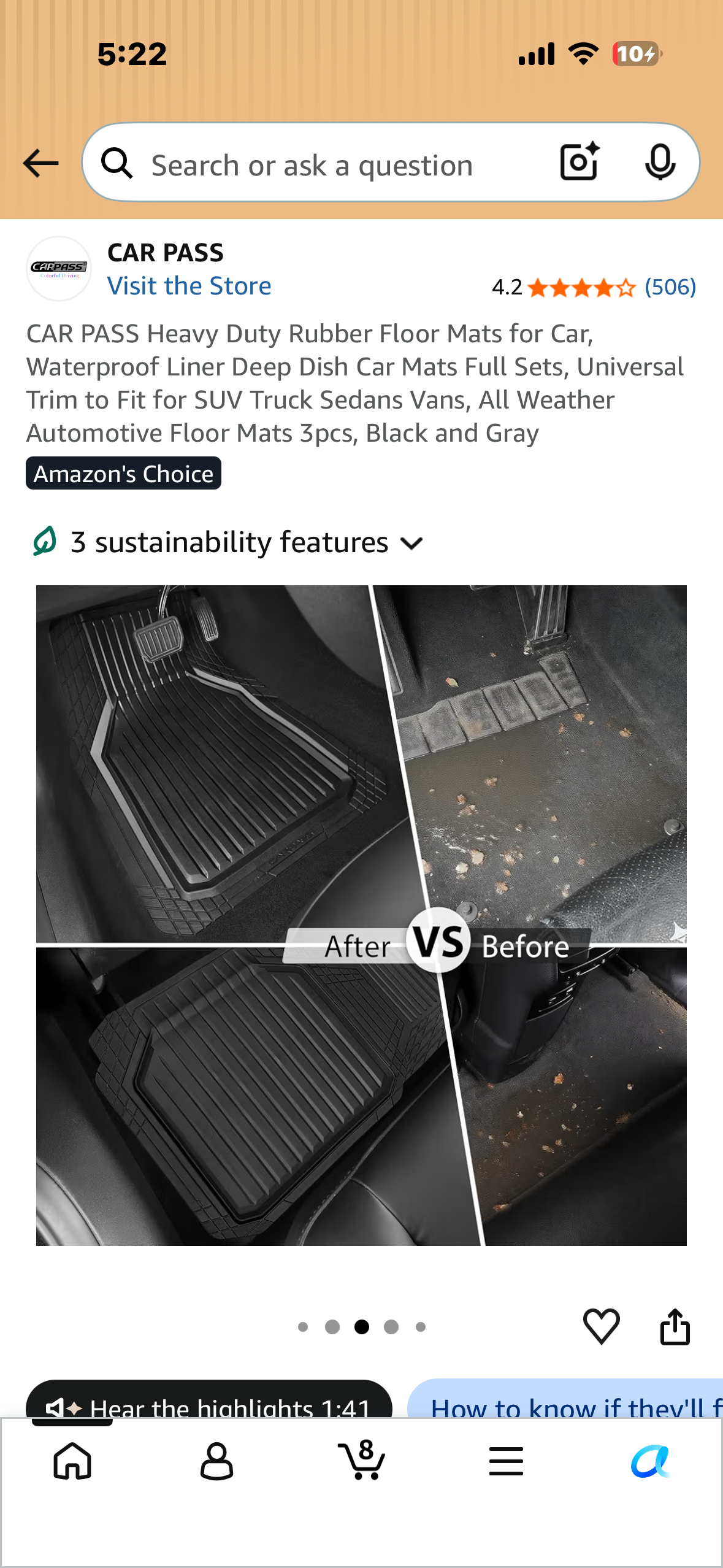 CAR PASS Heavy Duty Rubber Floor Mats for Car, Waterproof Liner Deep Dish Car Mats Full Sets, Universal Trim to Fit for SUV Truck Sedans Vans, All Weather Automotive Floor Mats 3pcs, Black and Gray