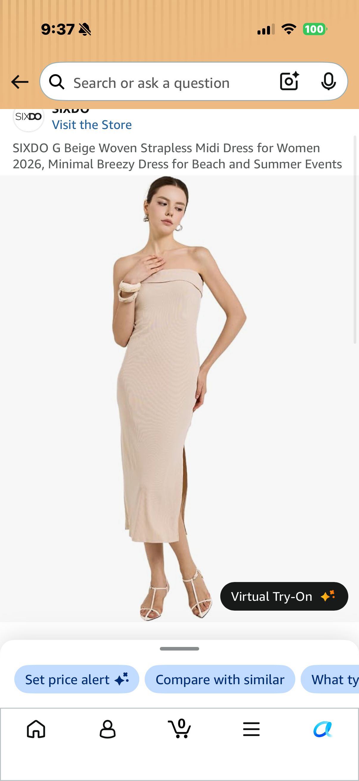 SIXDO G Beige Woven Strapless Midi Dress for Women 2026, Minimal Breezy Dress for Beach and Summer Events (Size Medium)