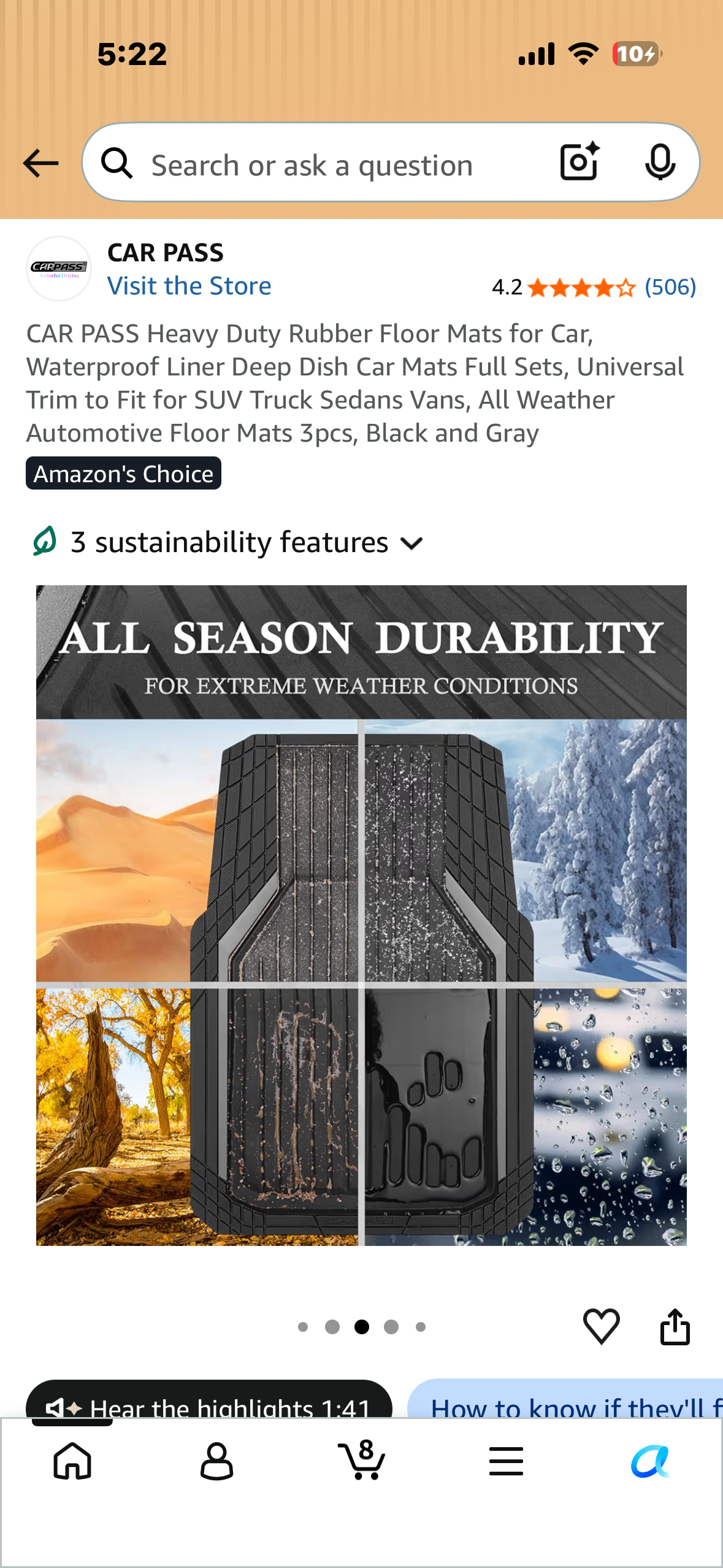 CAR PASS Heavy Duty Rubber Floor Mats for Car, Waterproof Liner Deep Dish Car Mats Full Sets, Universal Trim to Fit for SUV Truck Sedans Vans, All Weather Automotive Floor Mats 3pcs, Black and Gray