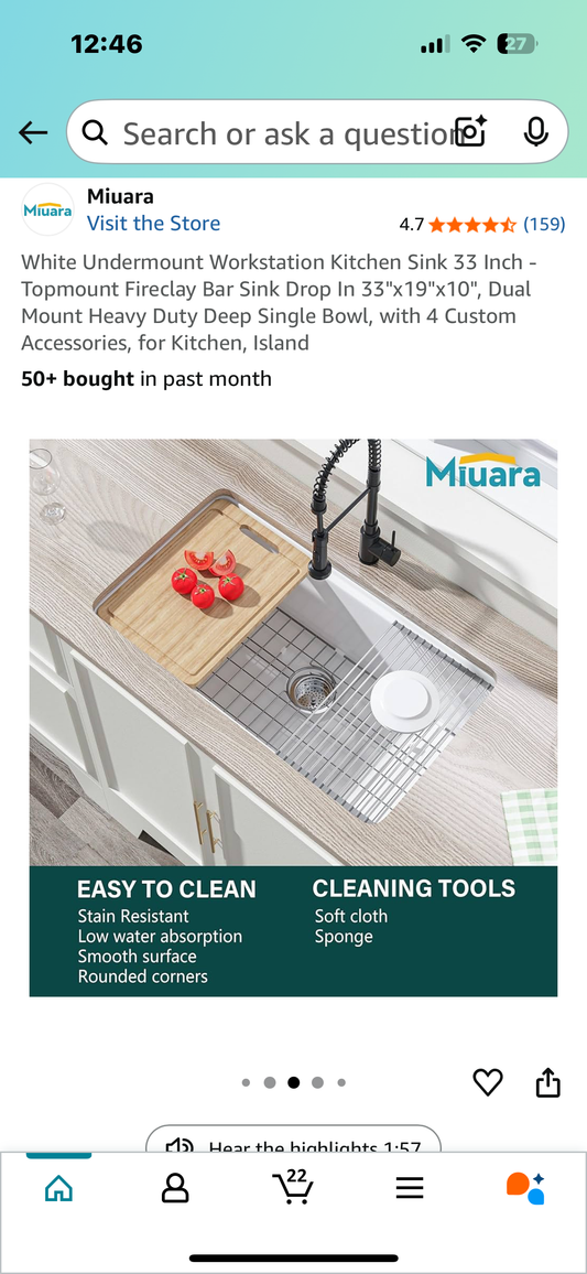 White Undermount Workstation Kitchen Sink 33 Inch - Topmount Fireclay Bar Sink Drop In 33"x19"x10", Dual Mount Heavy Duty Deep Single Bowl, with 4 Custom Accessories, for Kitchen, Island (R631)