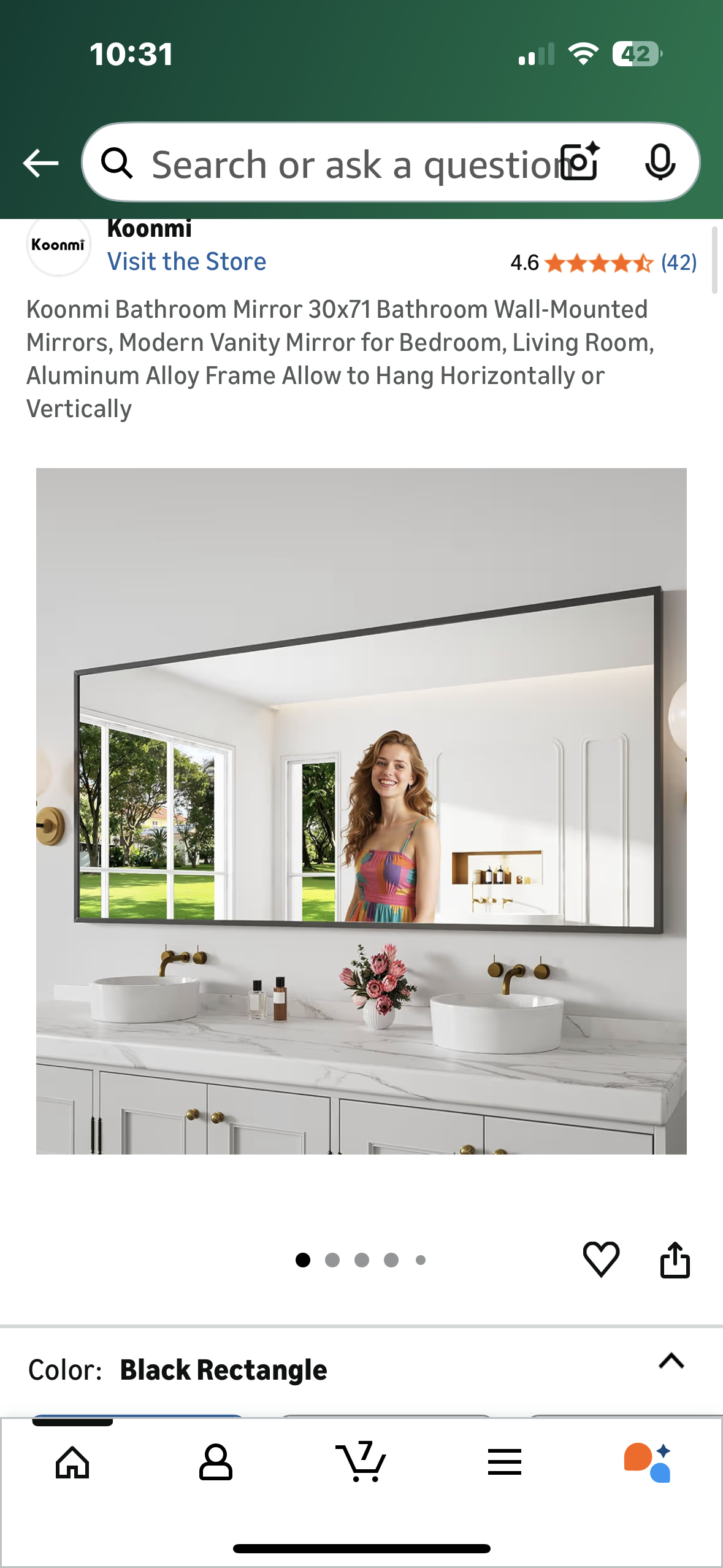 Koonmi Bathroom Mirror, 30x71 Bathroom Wall-Mounted Mirror, Modern Vanity Mirror, Aluminum Alloy Frame Hang Horizontally or Vertically (M424)