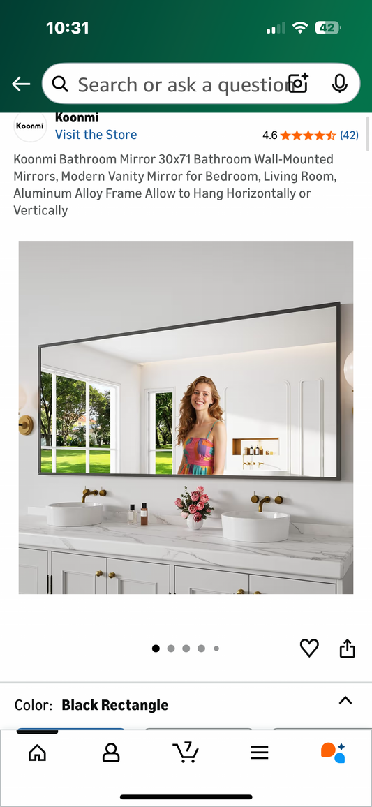 Koonmi Bathroom Mirror, 30x71 Bathroom Wall-Mounted Mirror, Modern Vanity Mirror, Aluminum Alloy Frame Hang Horizontally or Vertically (M424)